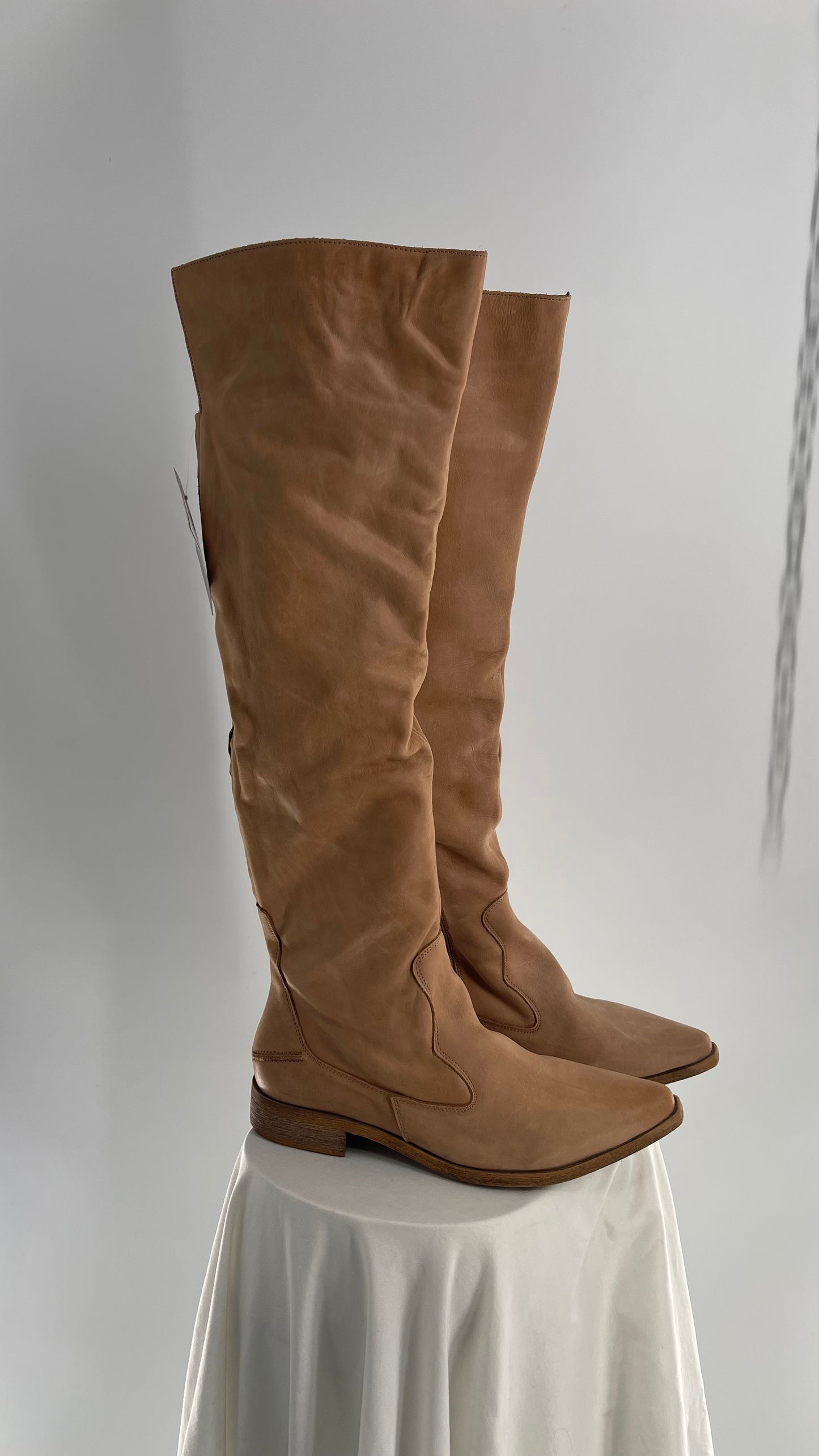 Free People Tan Leather Brenna Over the Knee Pointed Toe Boots (39/9)