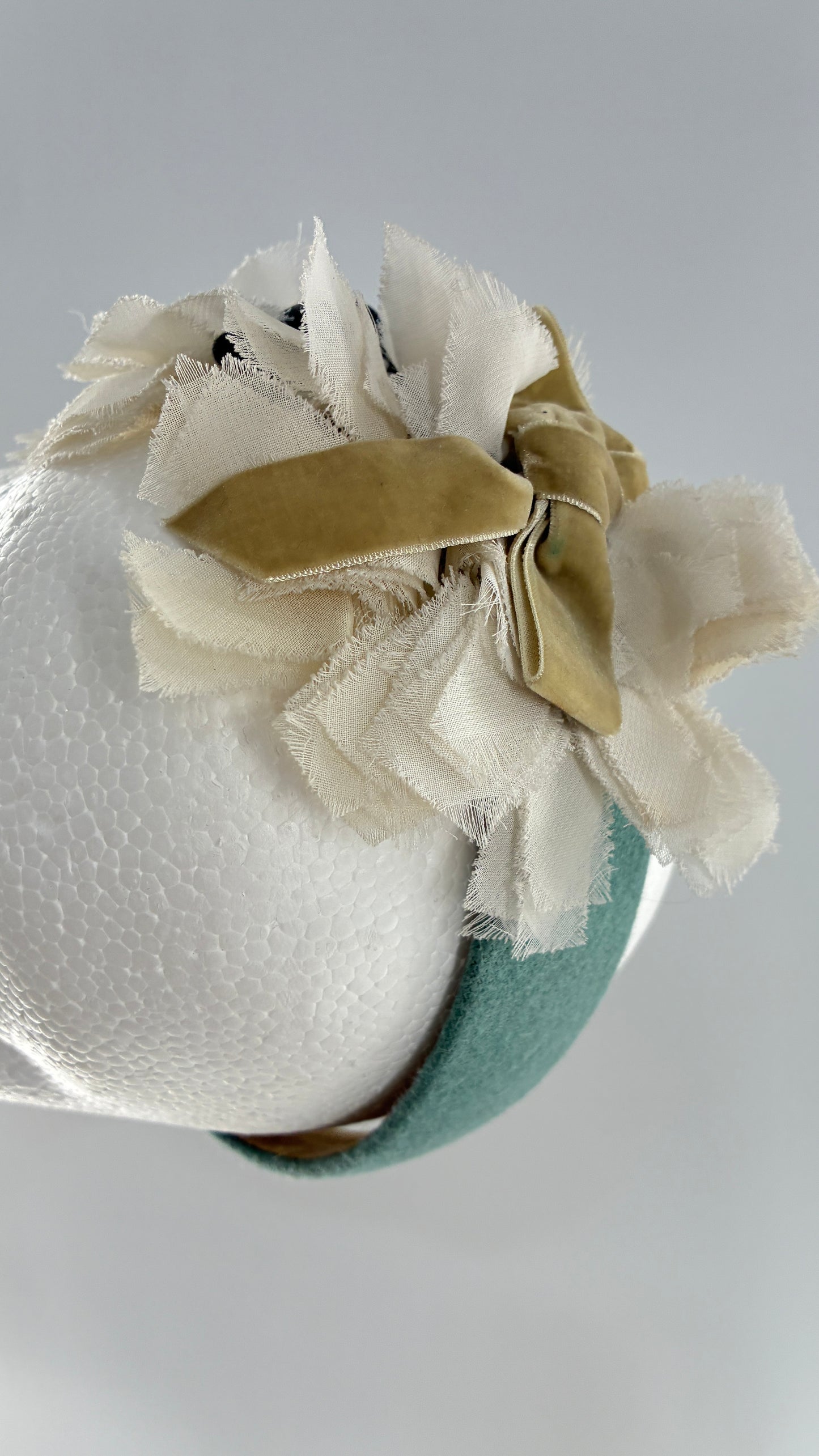 Vintage FARMER Handmade Blue Knit Headband with Velvet Bow Appliqués