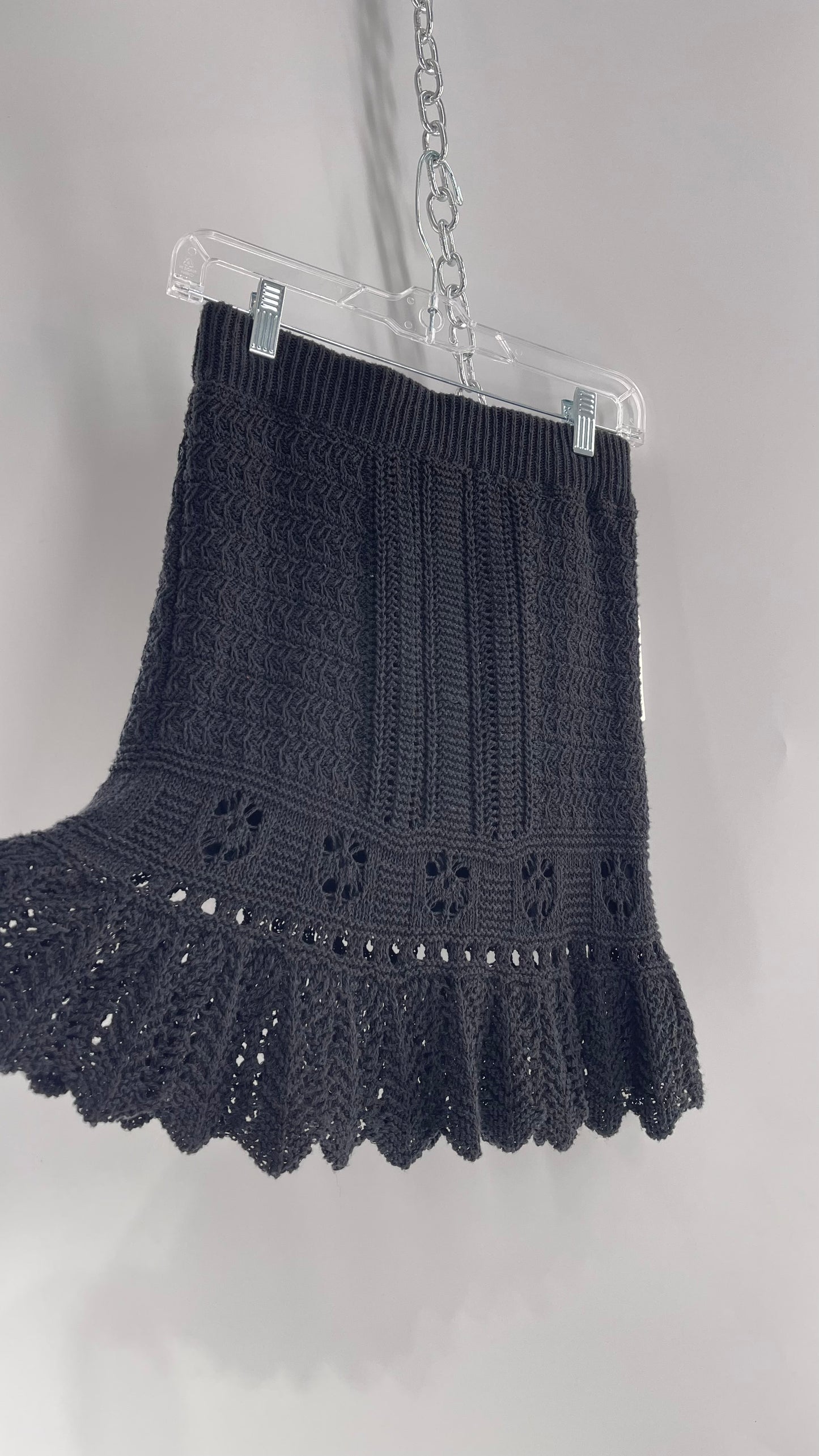 Anthropologie Black Crochet Knit Mini Skirt with Tags Attached (Small)