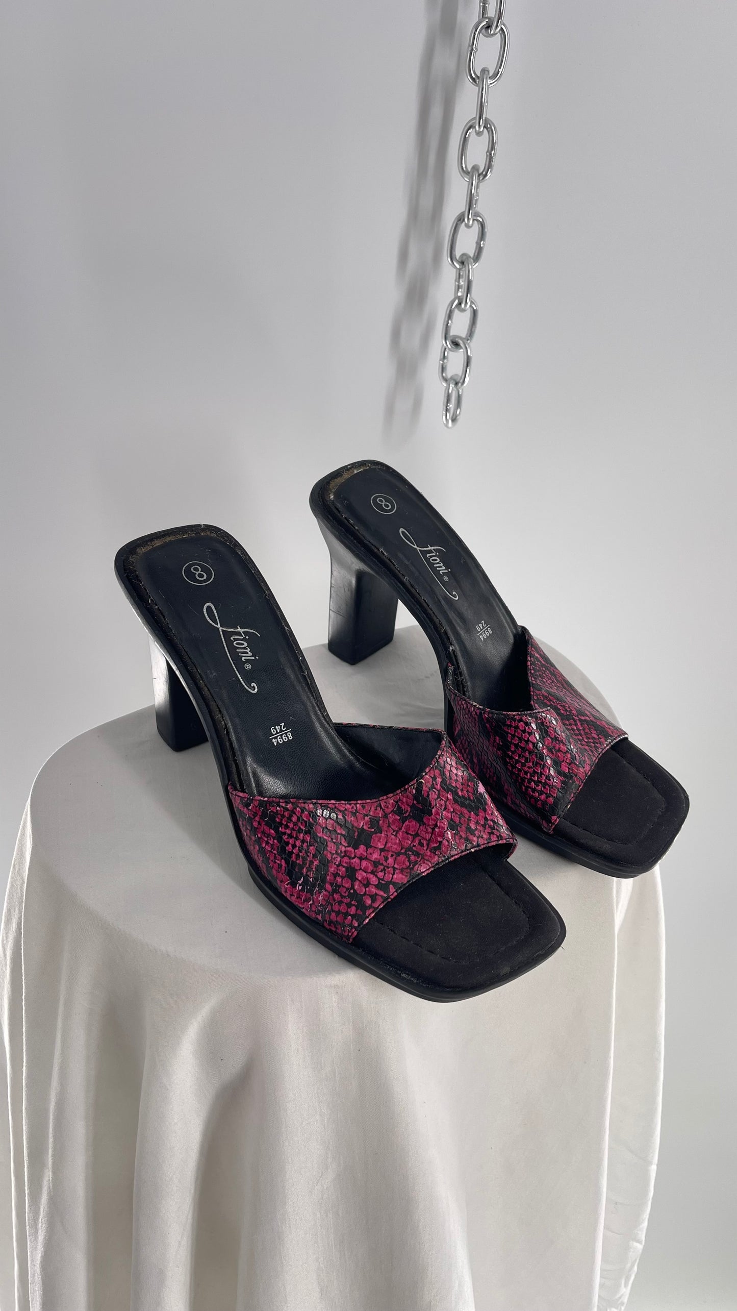 Vintage Fioni Hot Pink Snakeskin Platform Block Heel (8)