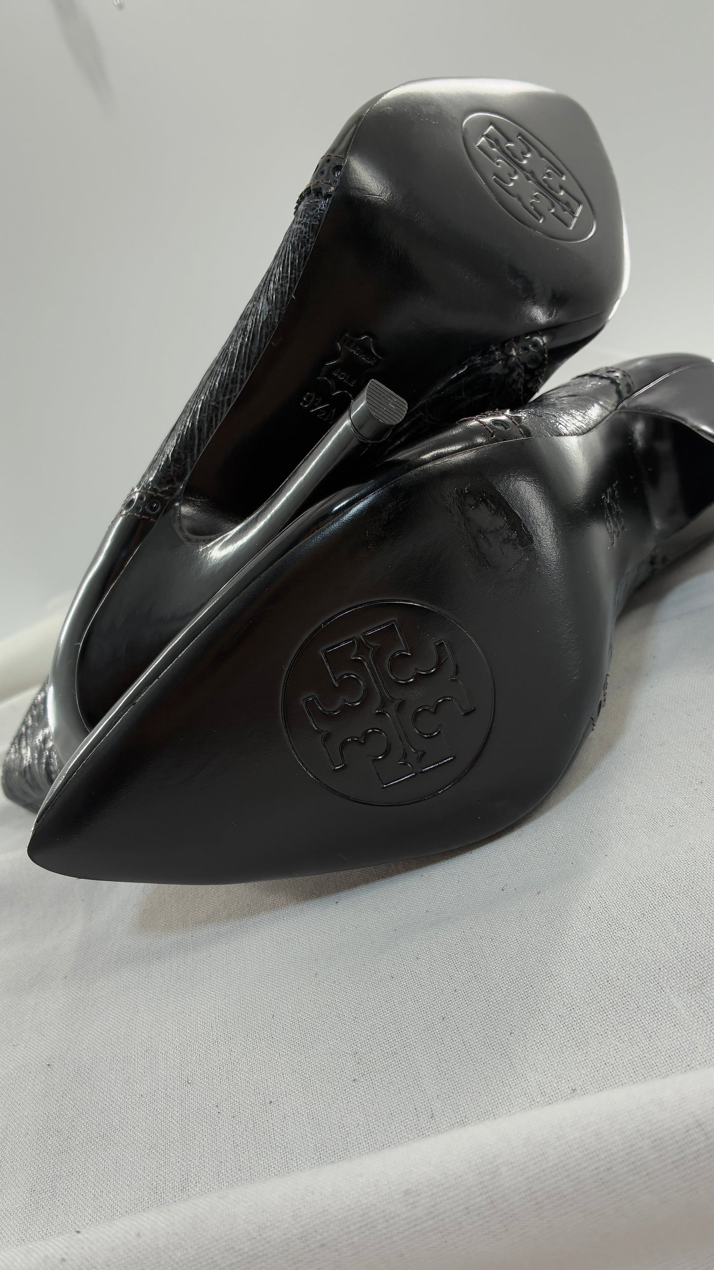 Vintage TORY BURCH Black Patent Leather Stiletto Boots  (9.5)
