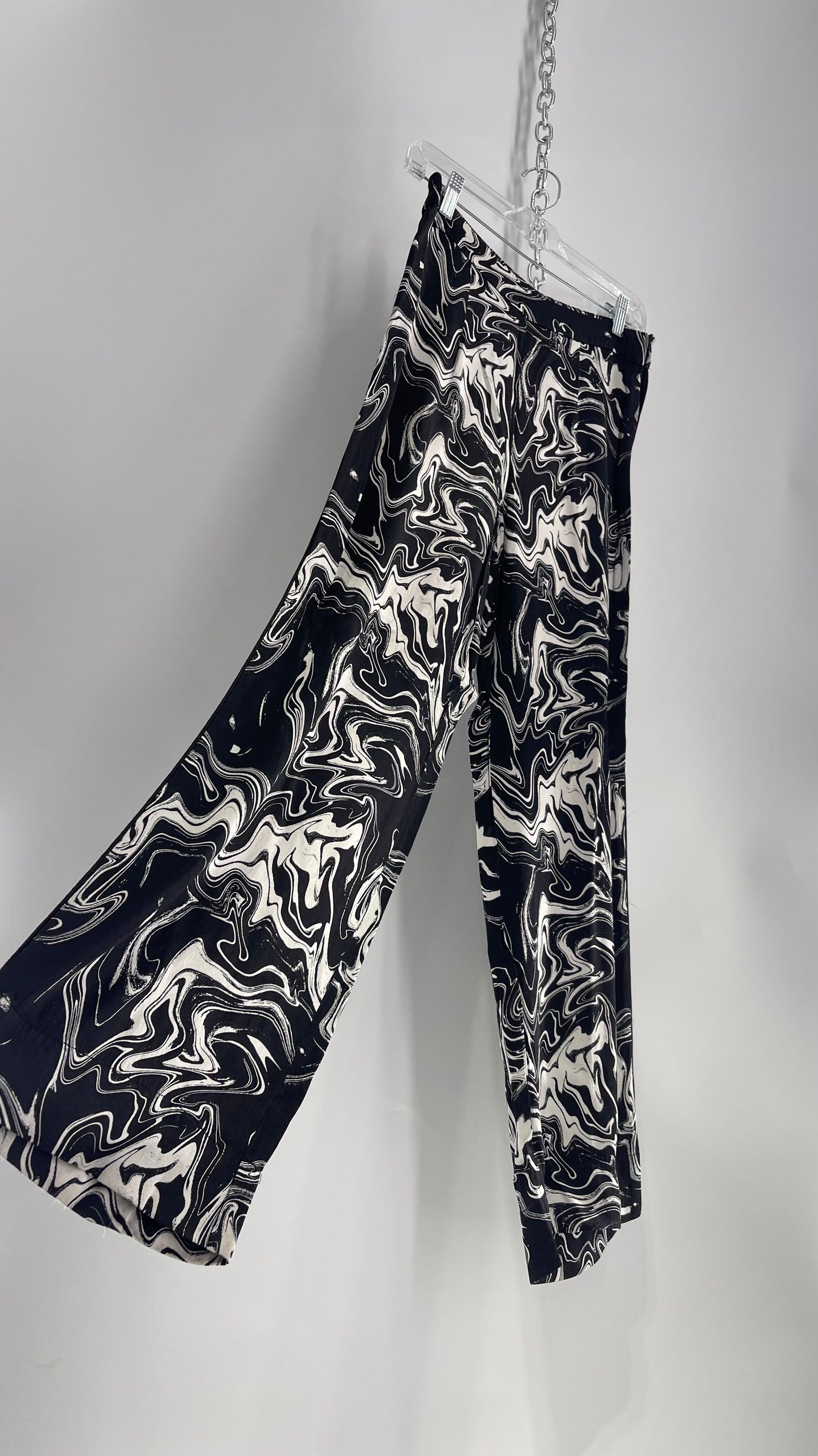 JUST Marble Washed Black\White Silky Flared Trouser (4?)