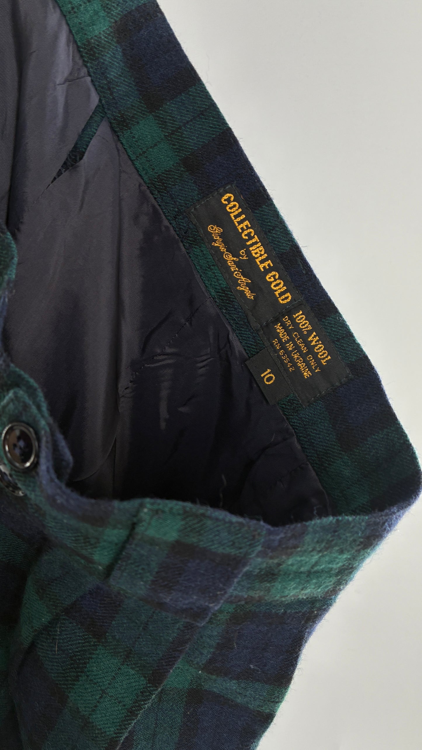 Vintage Collectible Gold by GIORGIO SANT’ANGELO 100% Wool Plaid Navy and Green Trouser (10)