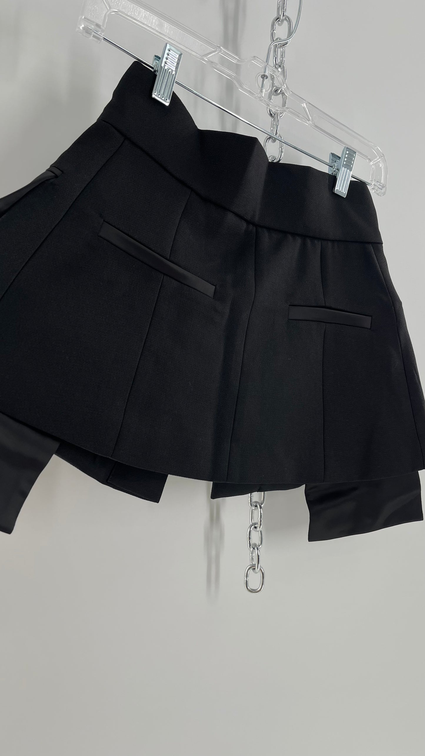 Black Skirt Belt Covered in Crystal Embellishments with Satin Flap Pockets (Medium)