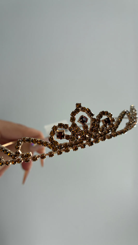 Free People Gold Burgundy Rhinestone Tiara Headband