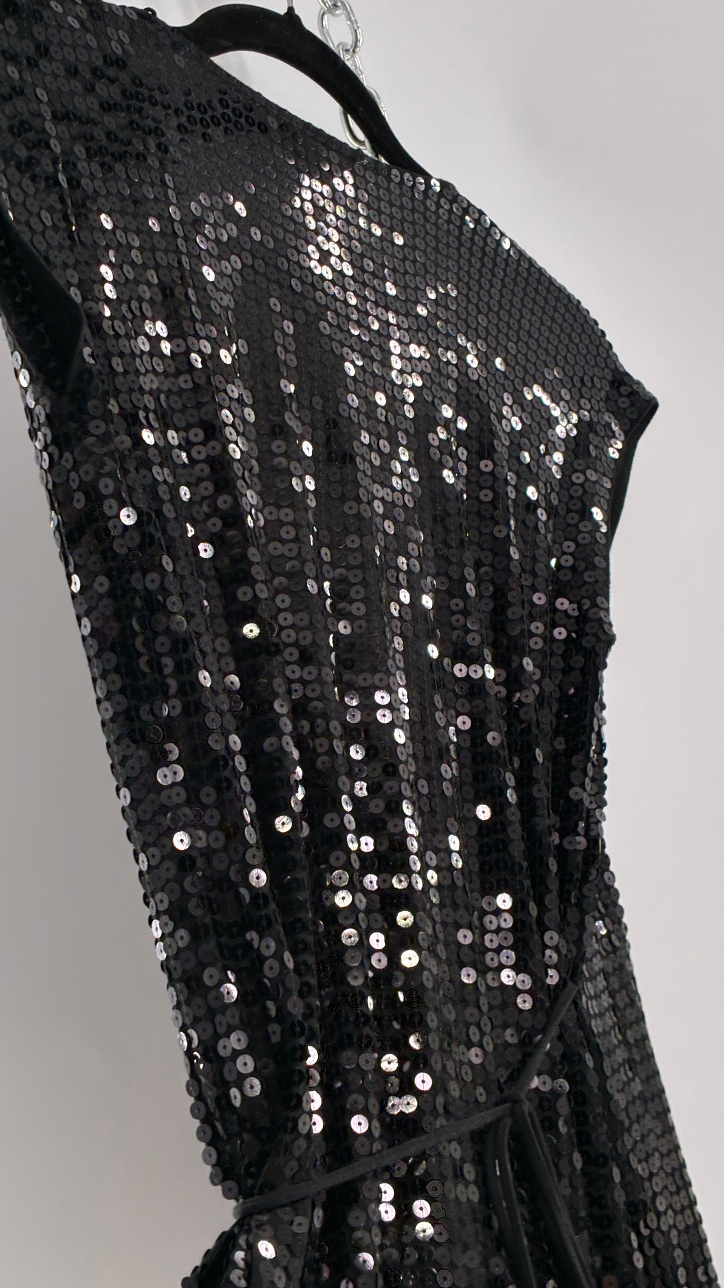 Vintage MICHAEL KORS Black Sequin Wrap Dress (Small)