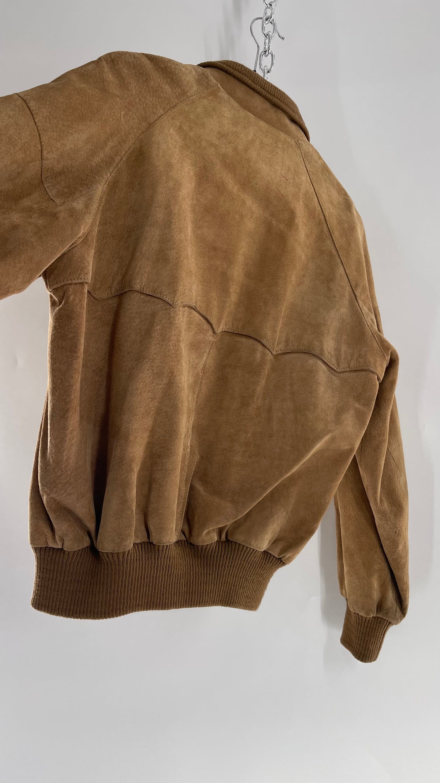 Vintage FOXRUN Caramel Brown Suede Bomber Jacket (40)