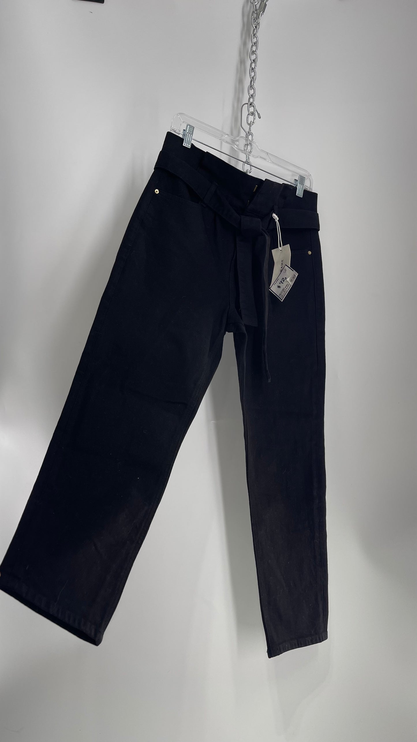 FRAME Black Denim Tie Waist Straight Legs with Tags Attached  (28)