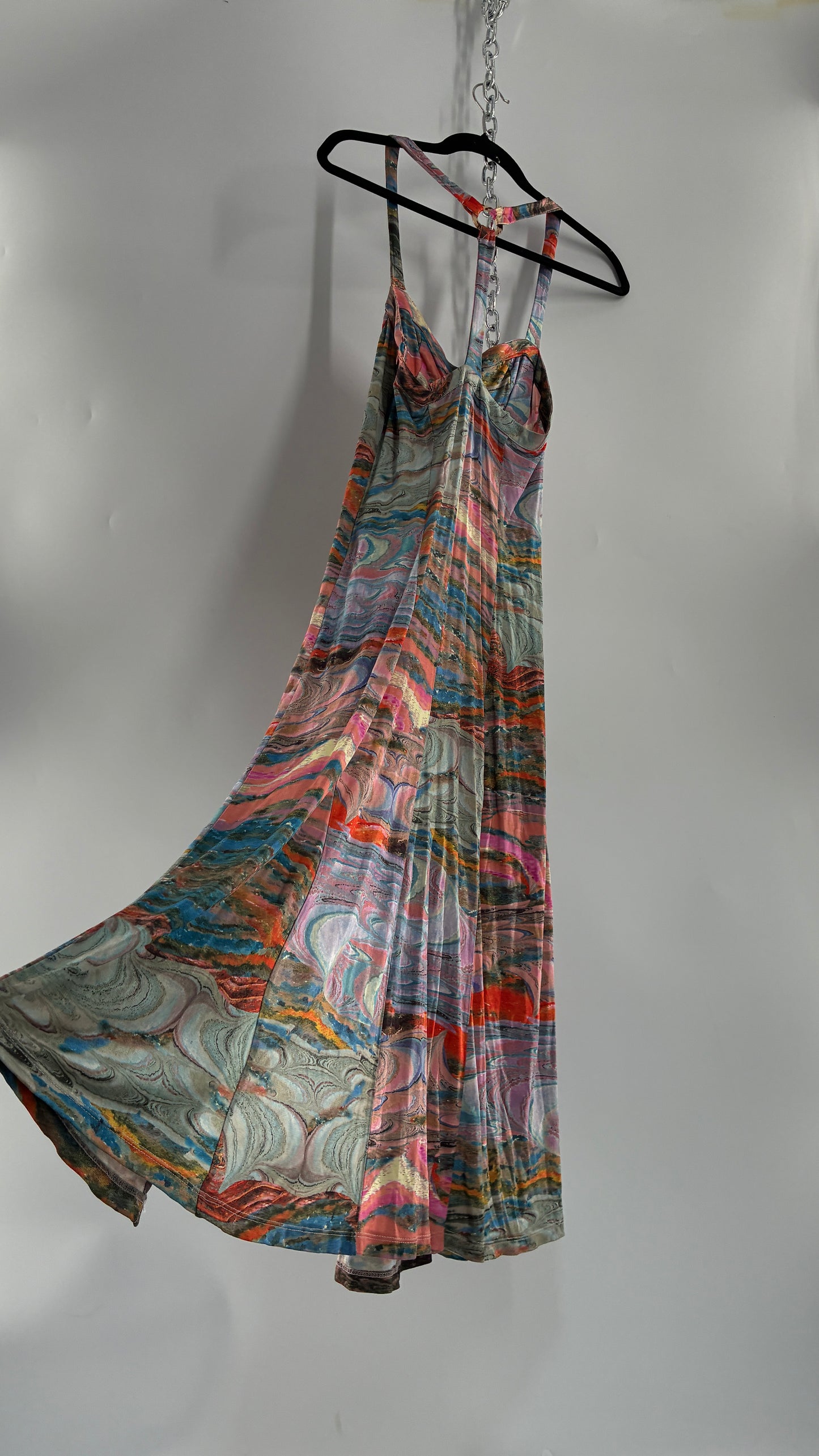 Free People Water Color Style Paneled Side Slit Gown with Underwire Bust (XS)