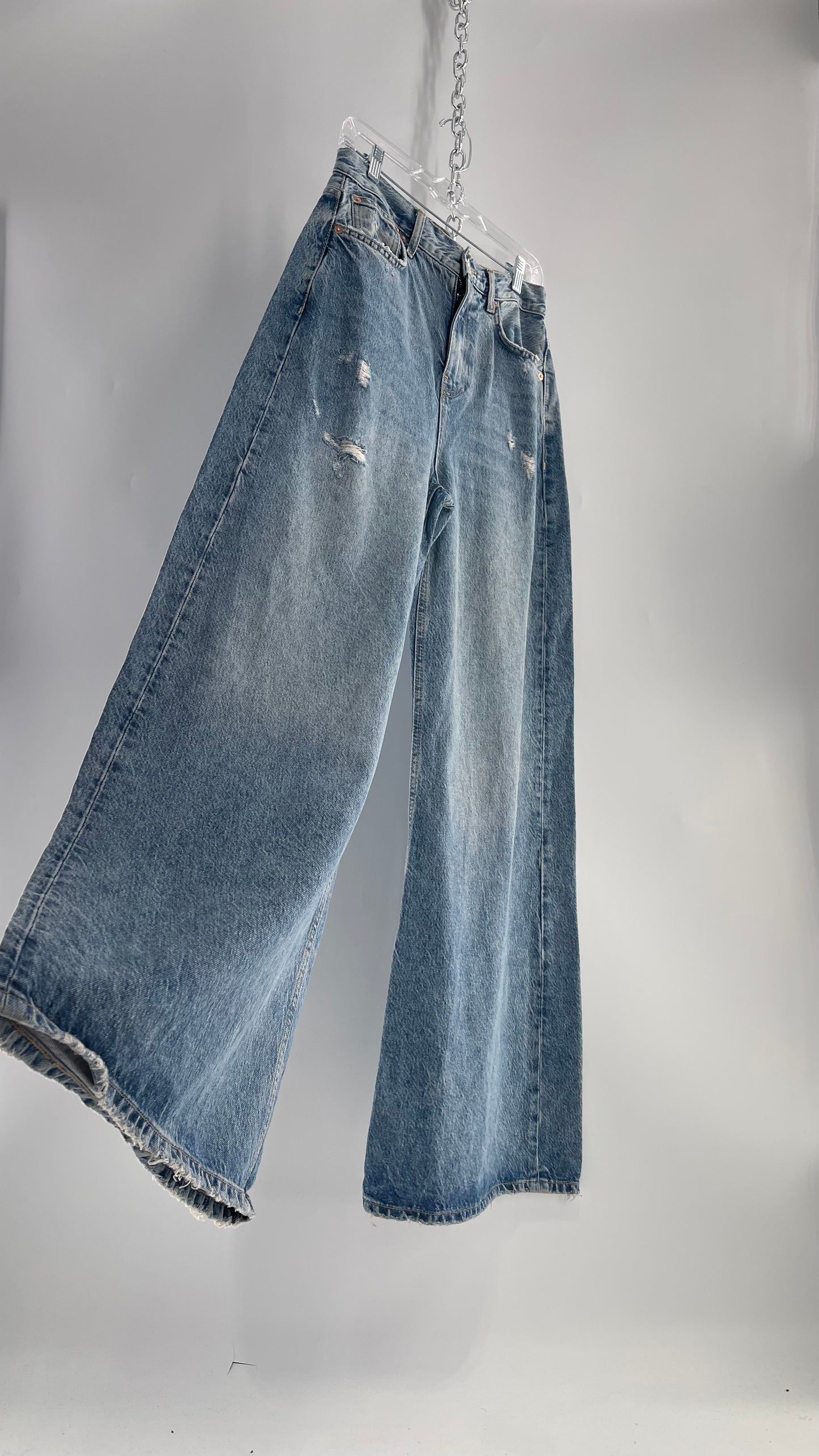 Free People Medium Wash Wide Leg Jeans with Some Distressing and Tags Attached (29)