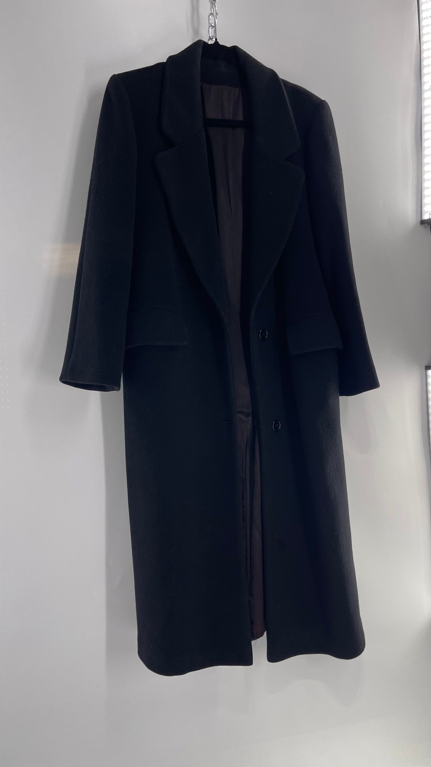 Vintage CENTRAL PARK NY 100% Wool Black Full Length Coat (M/L)