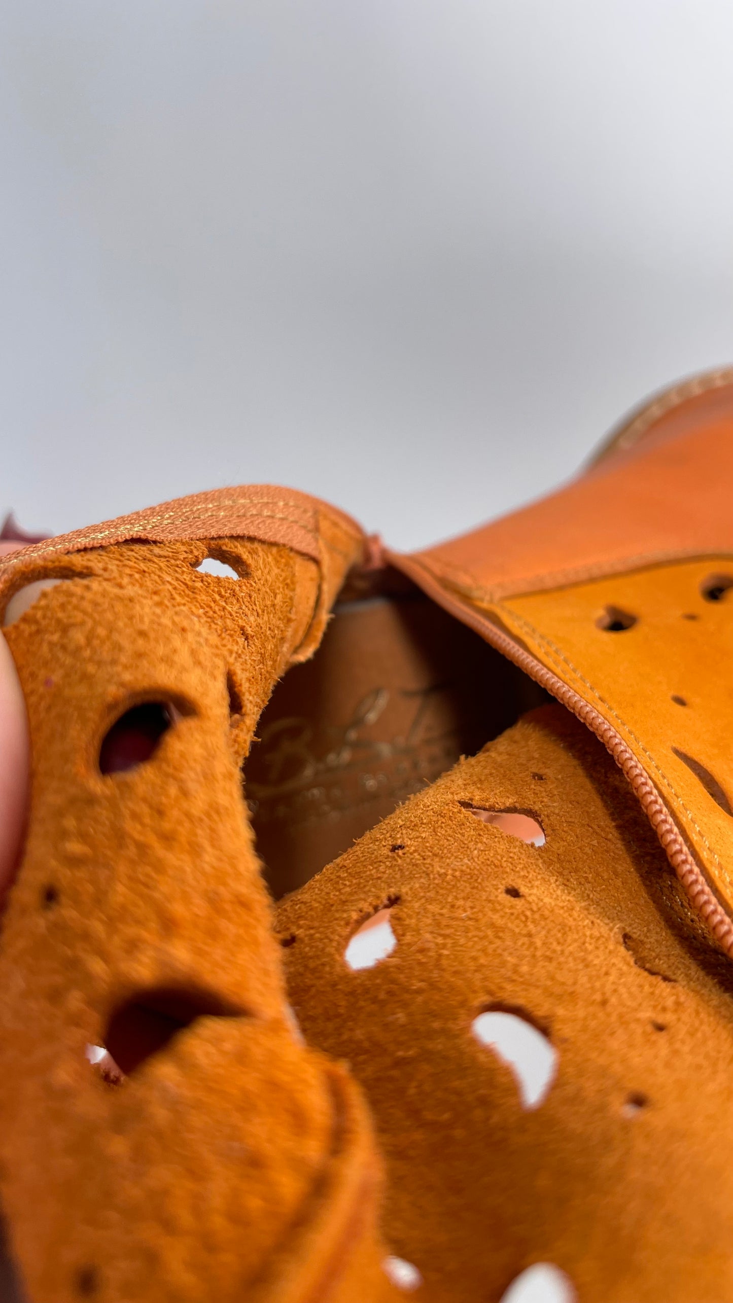 Vintage Santa Barbara Orange Leather Made in Spain Pointed Toe Cowboy Boots (8)