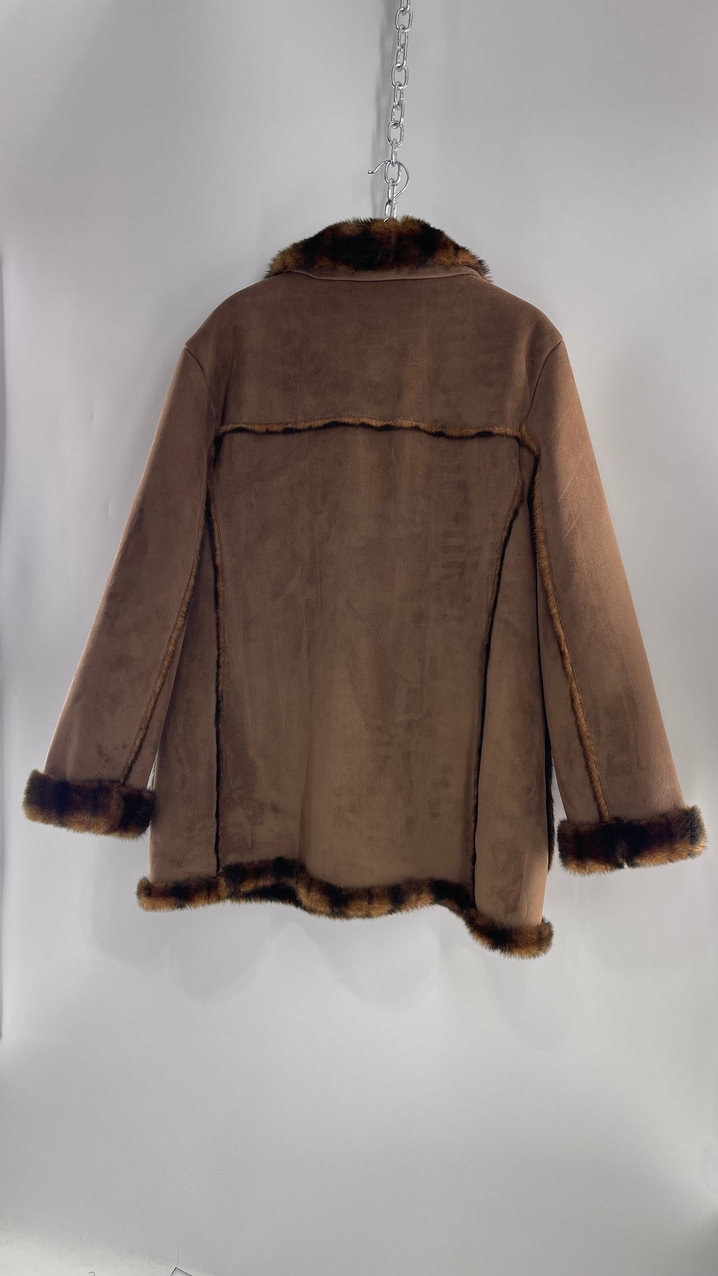 Jones New York Brown Faux Suede Jacket with Faux Fur Piping (C) (XL)