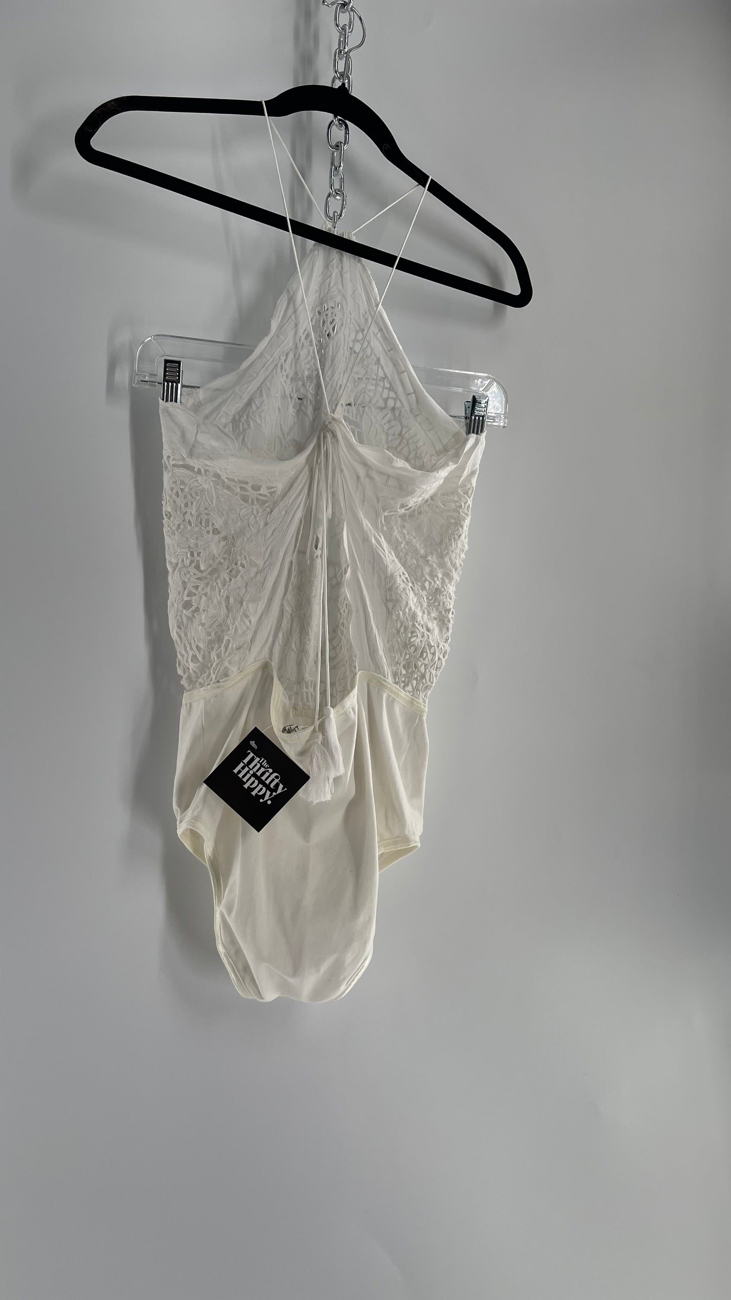 Intimately Free People White Eyelet Lace Open Back Bodysuit (Medium)