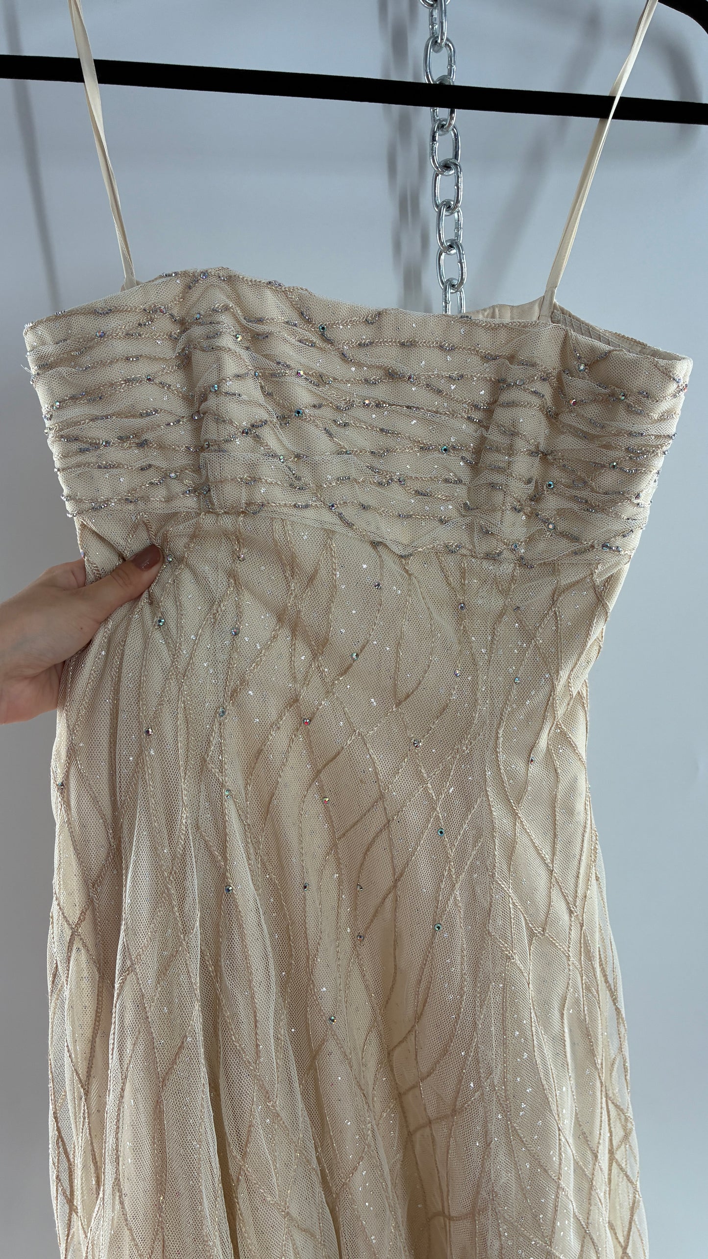 Vintage Victor Costa for Neiman Marcus Strapless Ruched/Pleated Bust Mermaid Gown Covered in Braided Threads and Embroidered Beads (6)