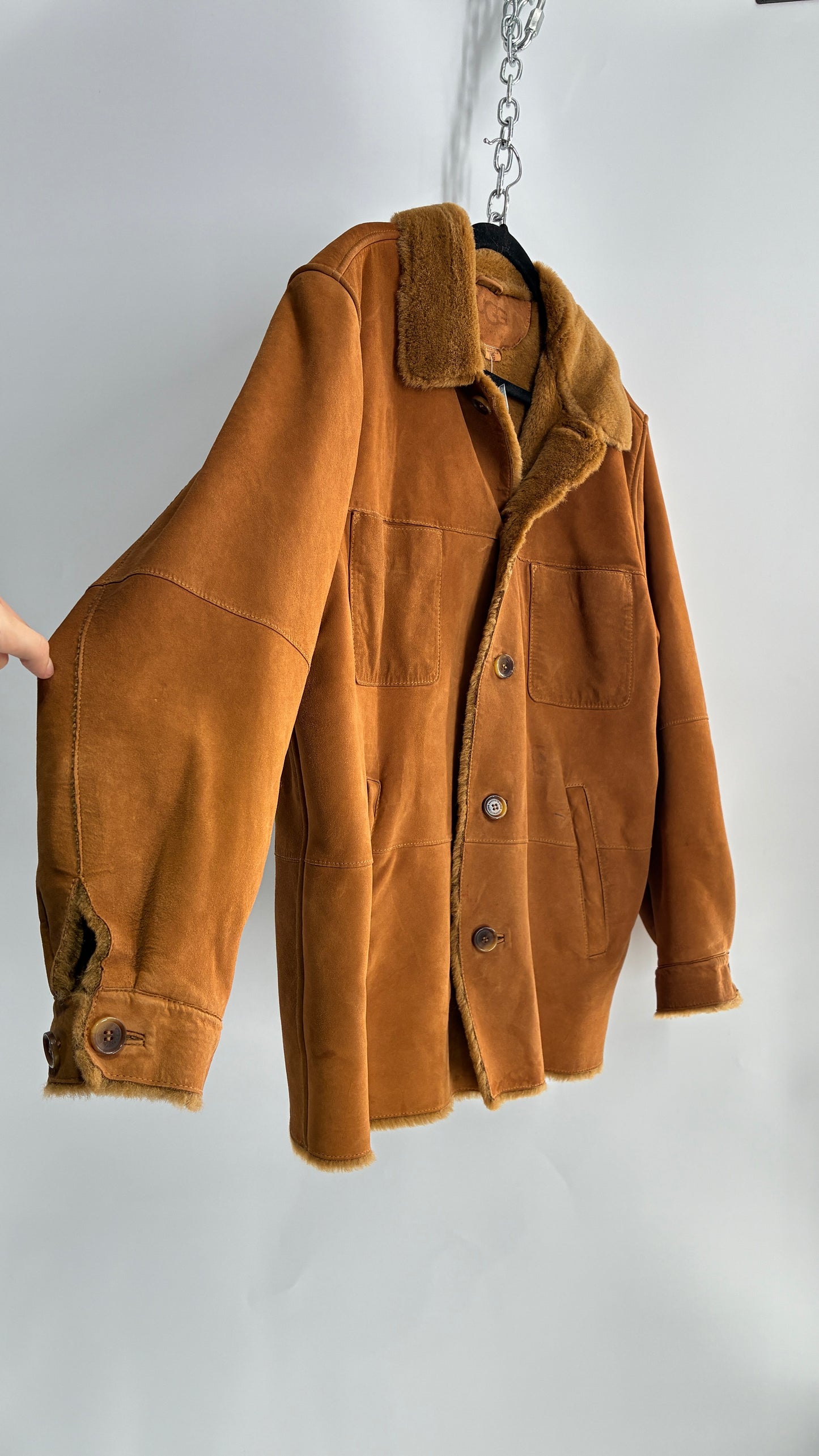 Vintage UGG Genuine Leather Button Front Fur Lined Jacket (Large)