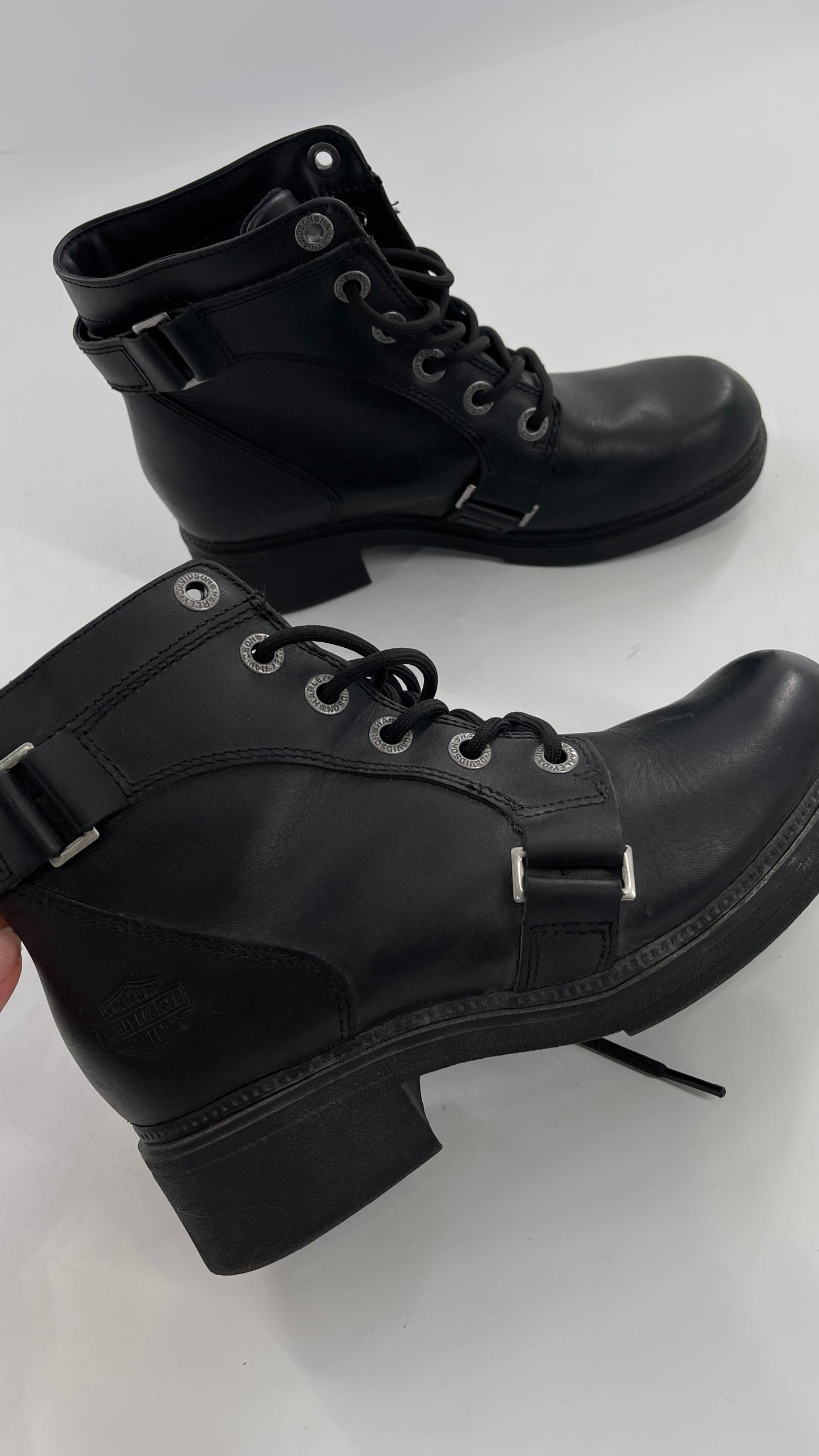 Harley Davidson Black Leather Combat Boots (8.5)