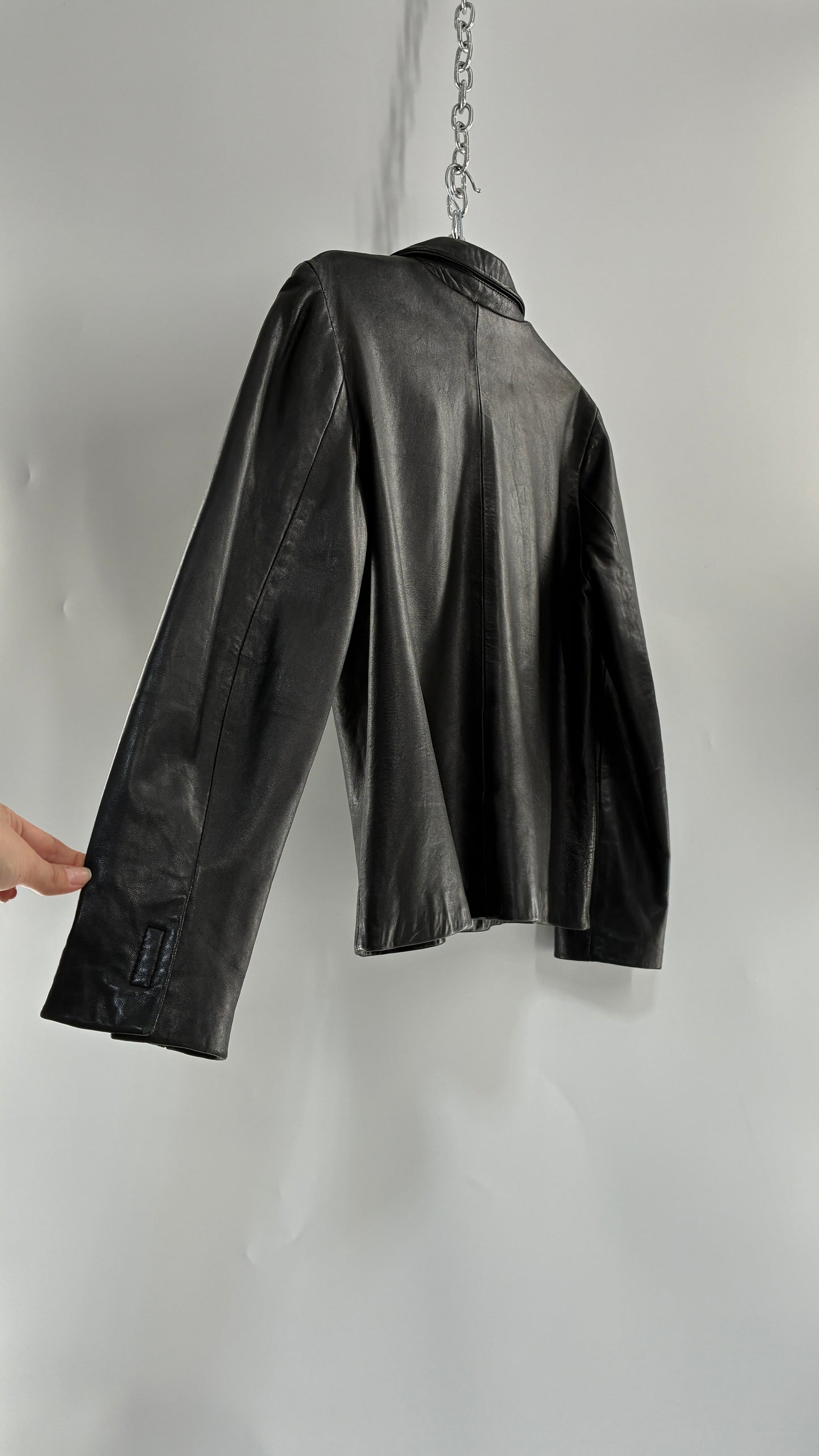 Vintage INC 1990s Black Genuine Ultra Soft Leather Collared Jacket with Velcro Closure Never Worn (Medium)