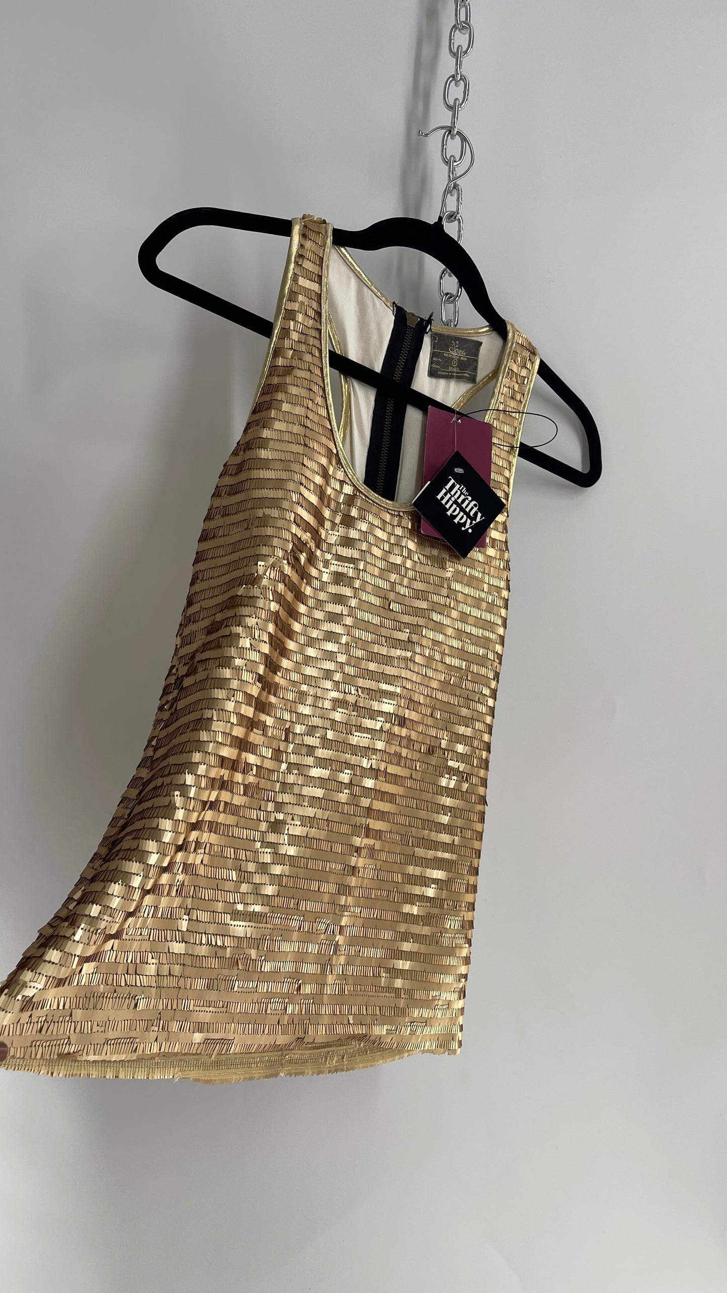 Chow Gold Sequin Tank with Zipper and Tags Attached Imported from Brazil (Small)