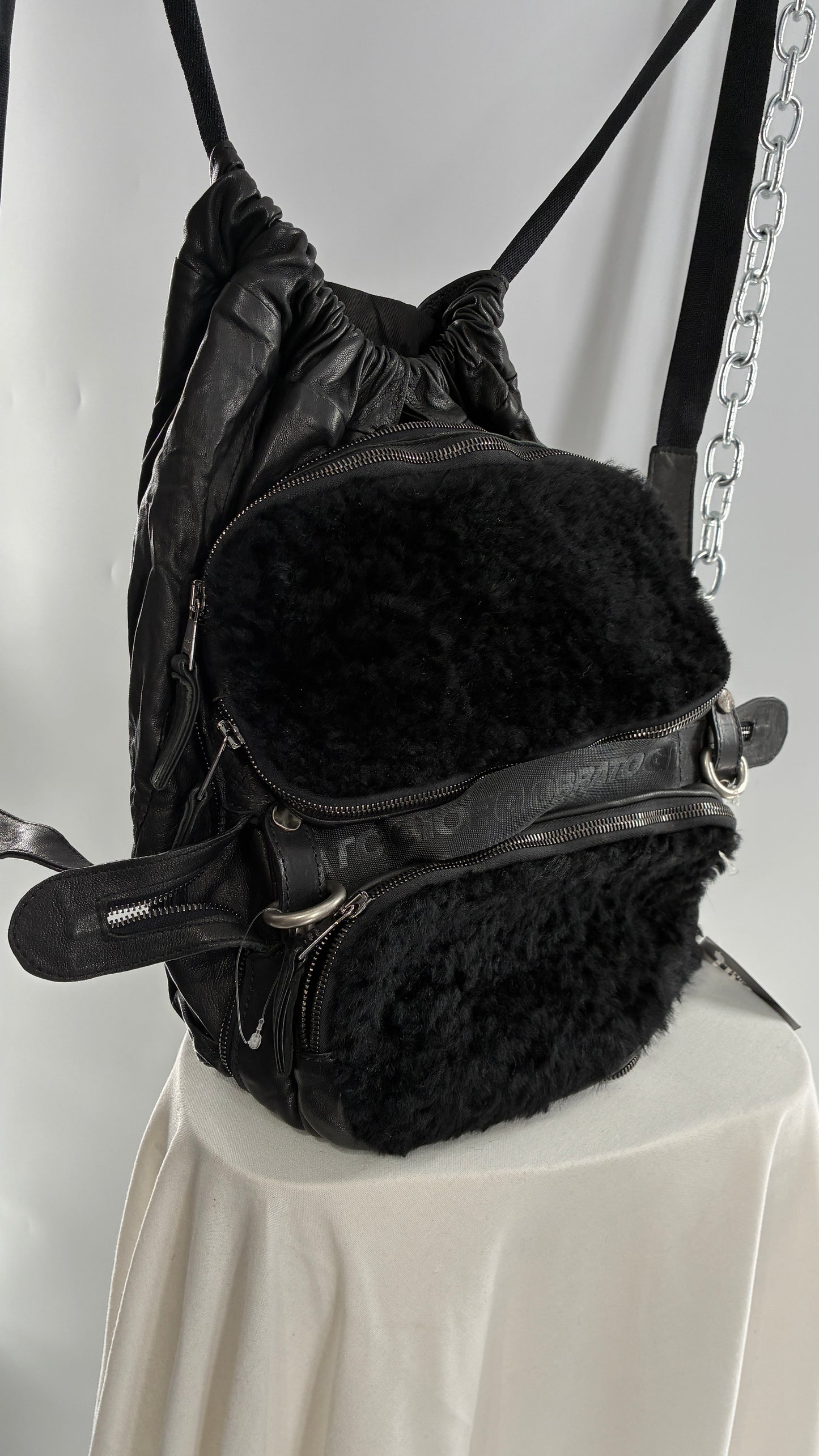 GIORGIO BRATO Black Lamb Leather Convertible Shoulder Bag and Backpack