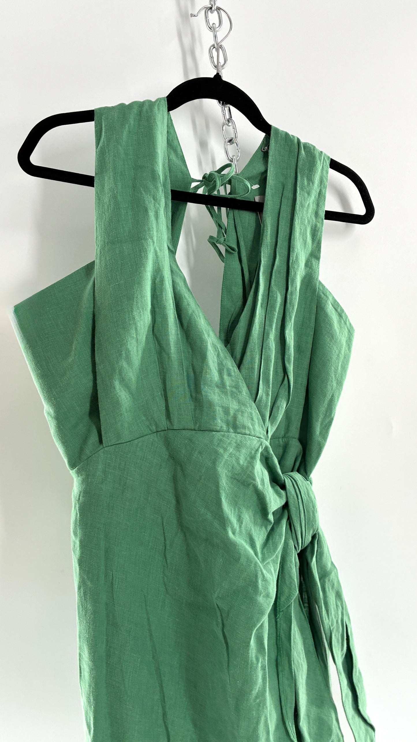 Pink Filosofy Masaru 100% Lino/Linen Green Tie Side Dress (Small)