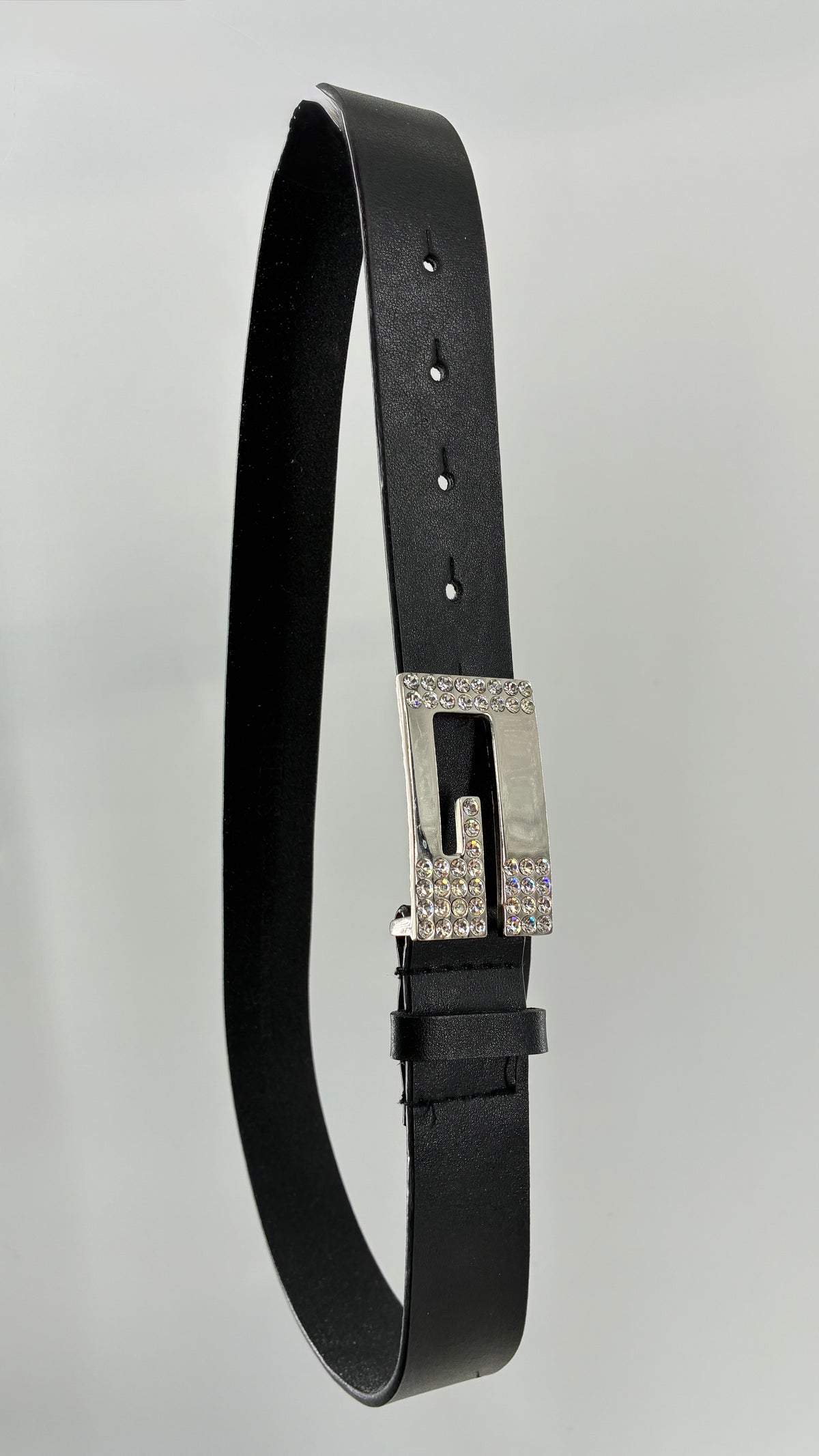 Vintage GUESS Black Leather Belt with Iconic Rhinestone Buckle (Small)