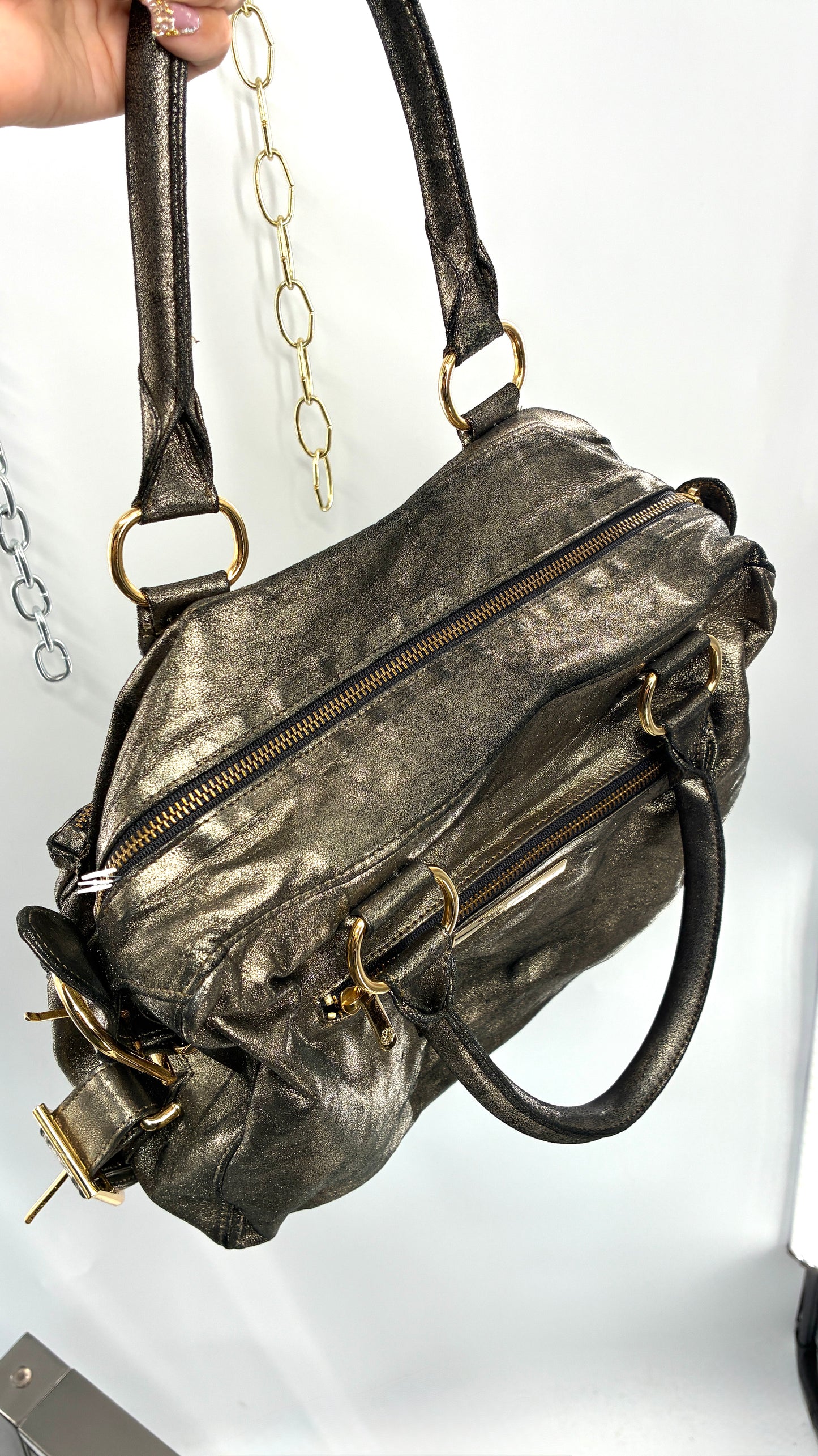 Vintage TORREGROSSA Metallic Gold Bag with Pocketed Front and Gold Hardware