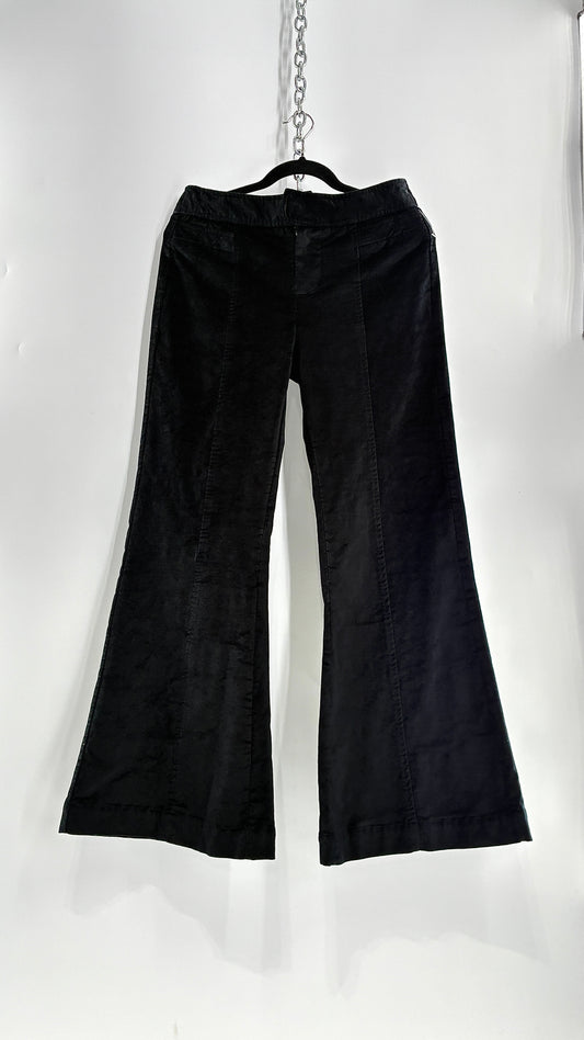 Free people Black Heavy Velour Velvet  Walk with You Kick Flare Hot Pants(6)