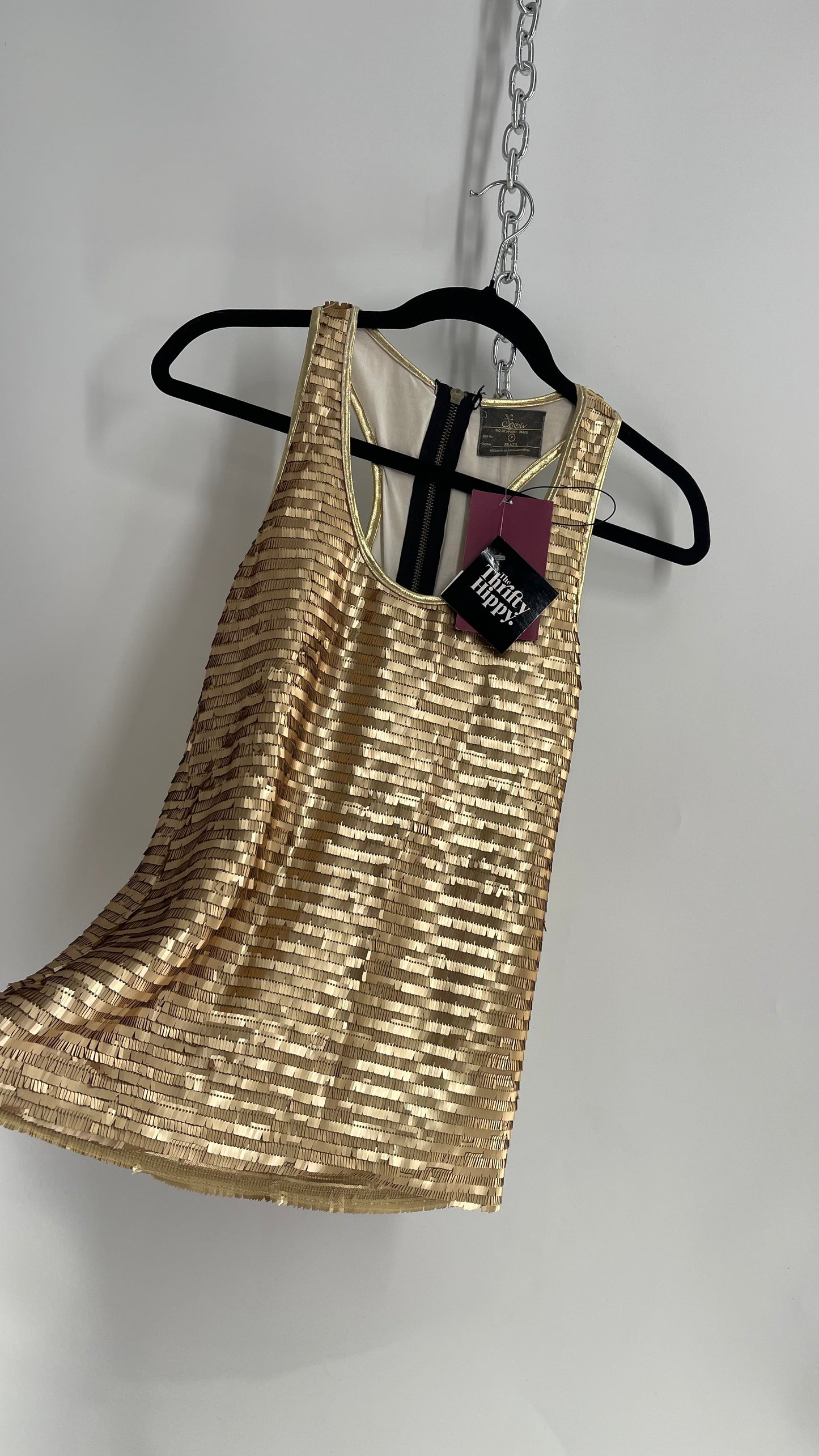 Chow Gold Sequin Tank with Zipper and Tags Attached Imported from Brazil (Small)