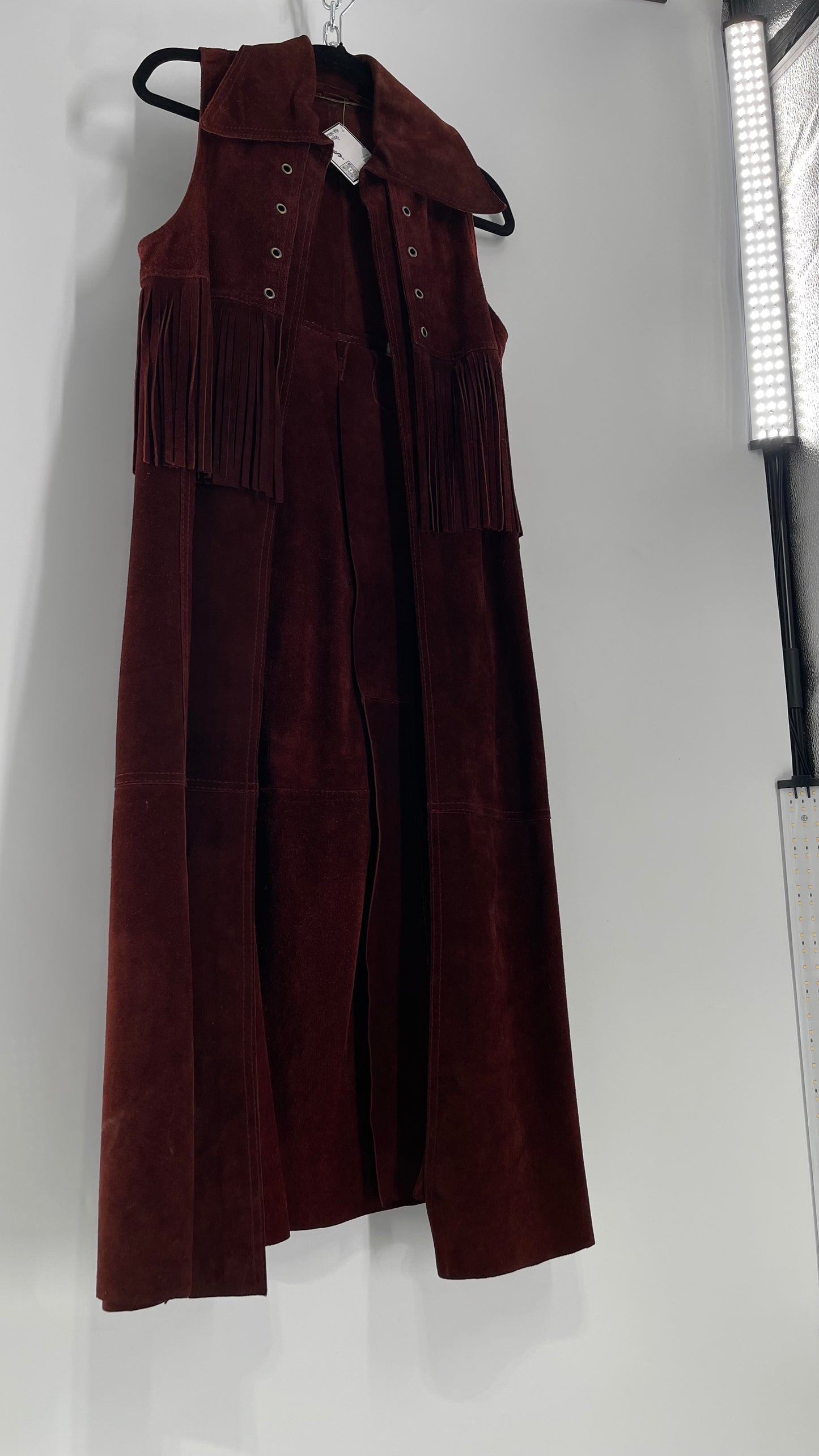 Vintage 1970s Suede Leather Full Length Reddish Brown Vest (S/M)