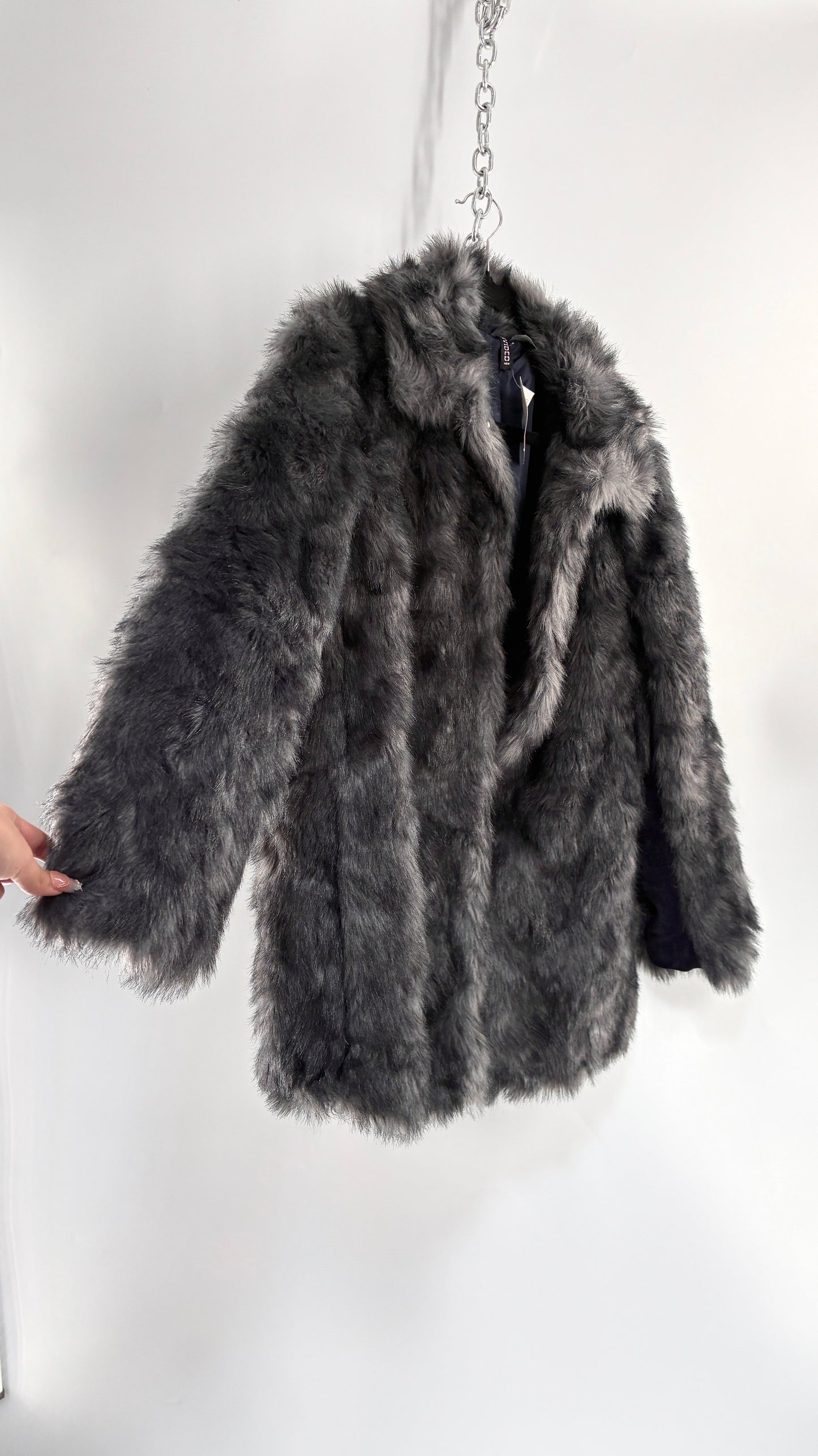 H&M Grey Boxy Fur Coat with Tags Attached (10)