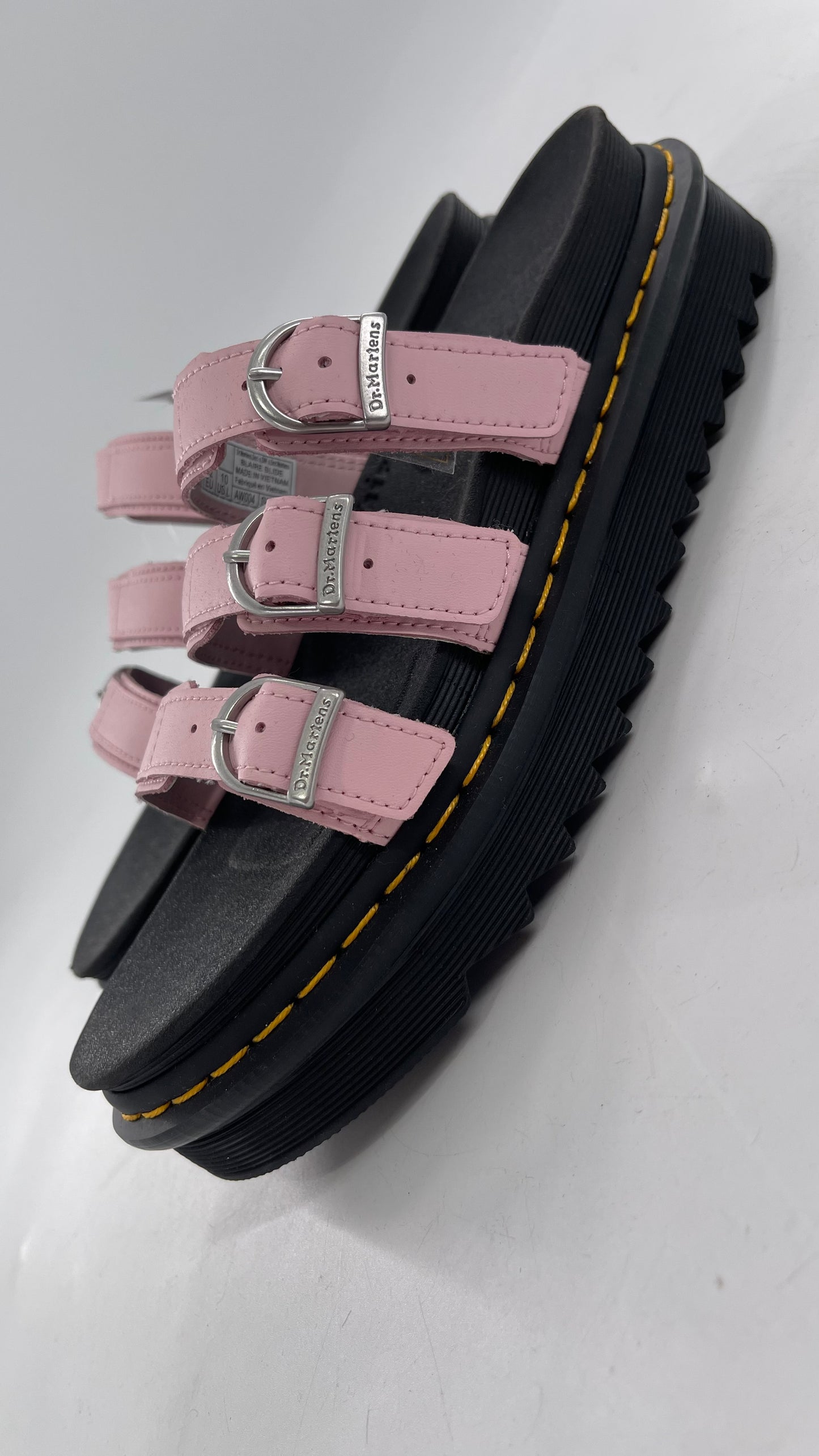 Dr. Martens Baby Pink Strappy Platform Sandal with Heavy Metal Buckle (10)