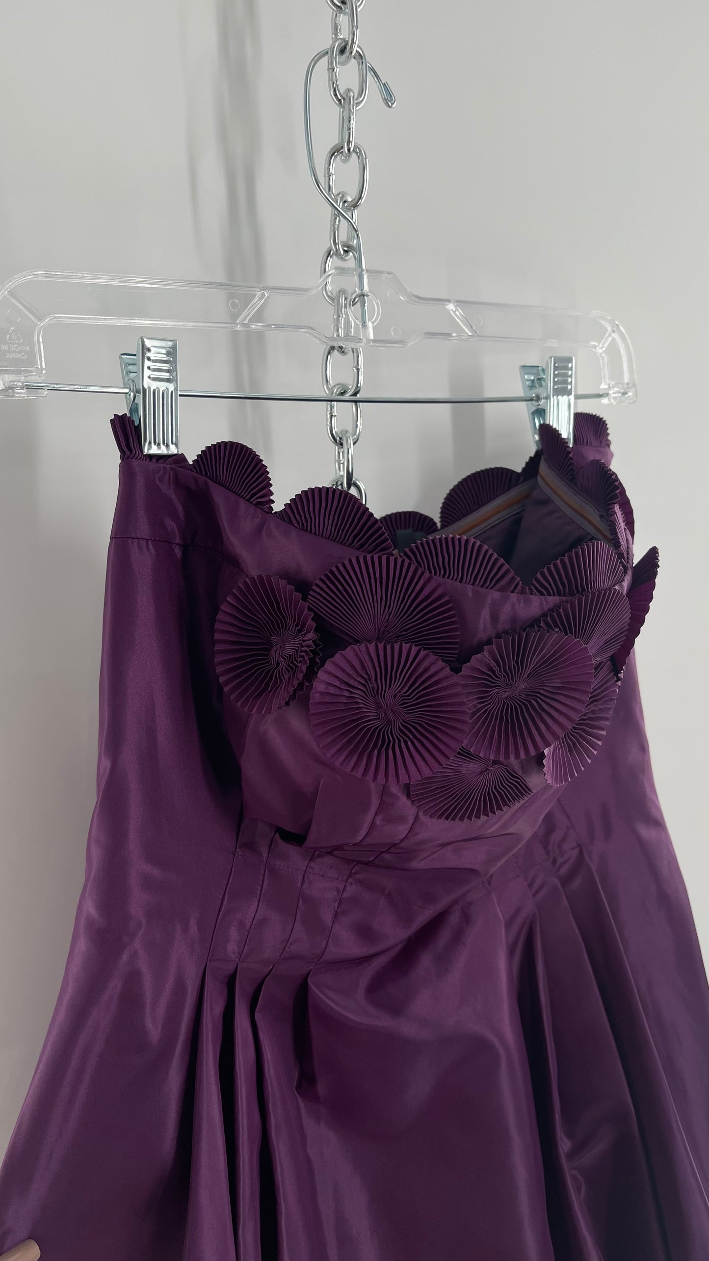 Vintage Liz Elana Purple Bubble Hem Mini Dress with Boned Corseted Bodice and Pleated Accordion Scalloping (8)