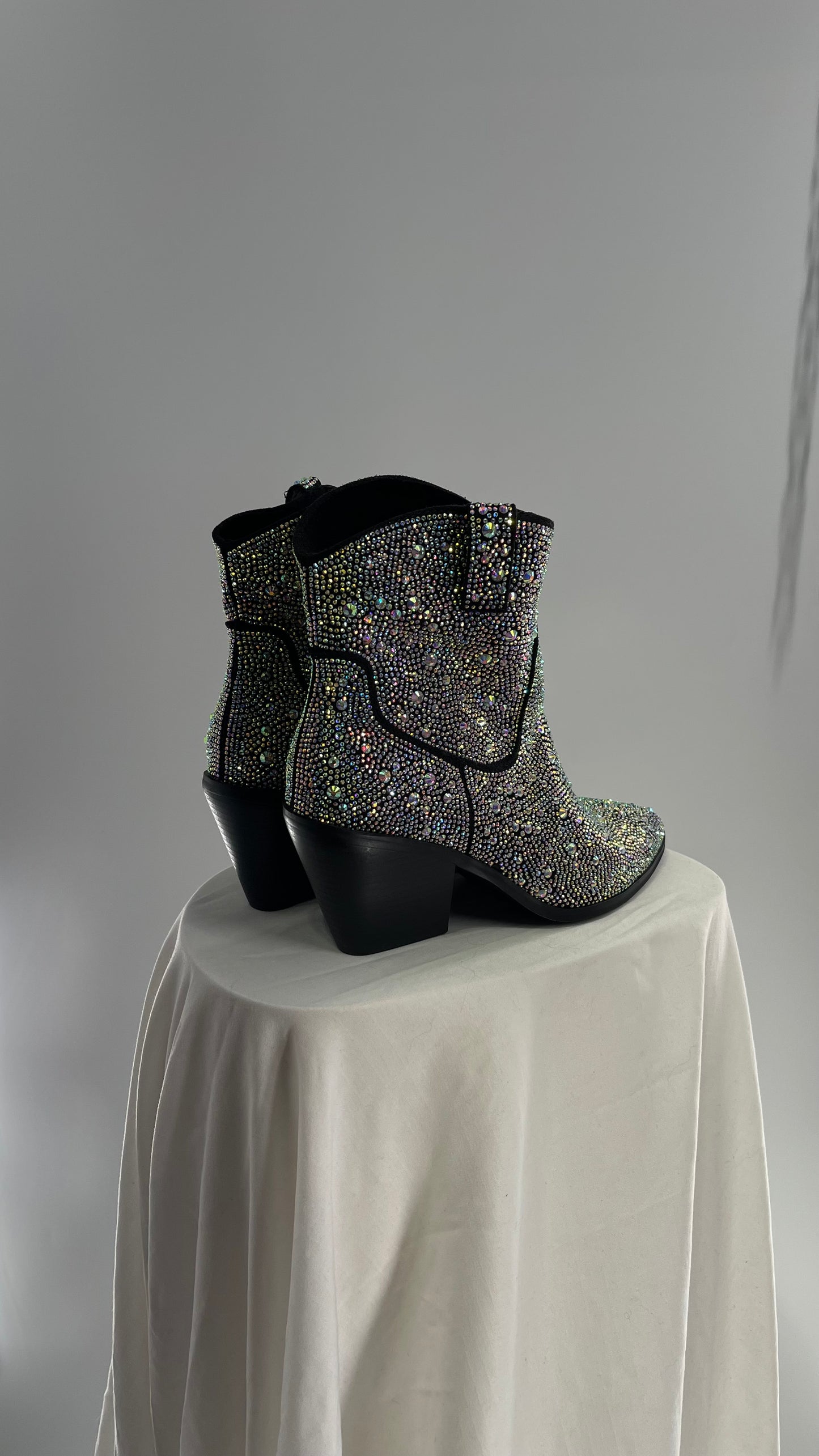 Black Iridescent All Over Rhinestone Cowboy Boots