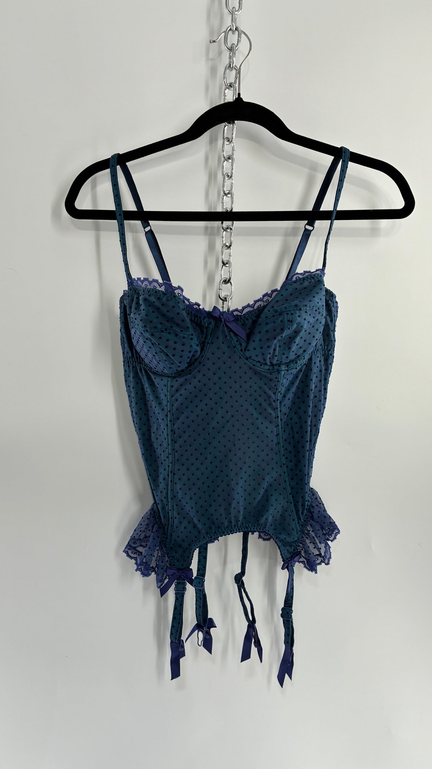 Vintage VICTORIA’S SECRET Sexy Little Things Navy Blue Polka Dotted Corset (34C)