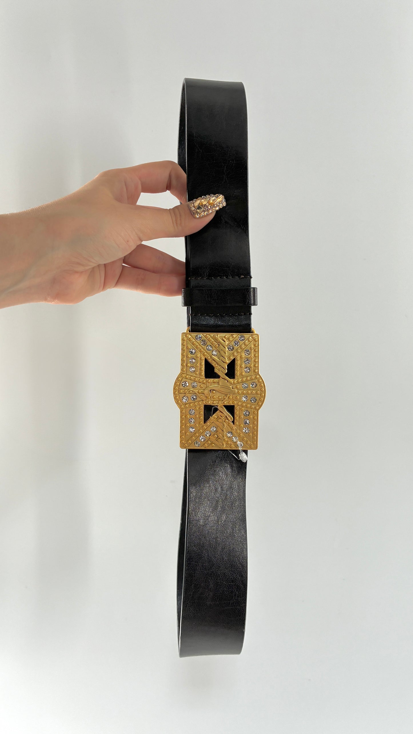 Vintage BABYPHAT Dark Brown Leather Belt with Iconic Gold Buckle