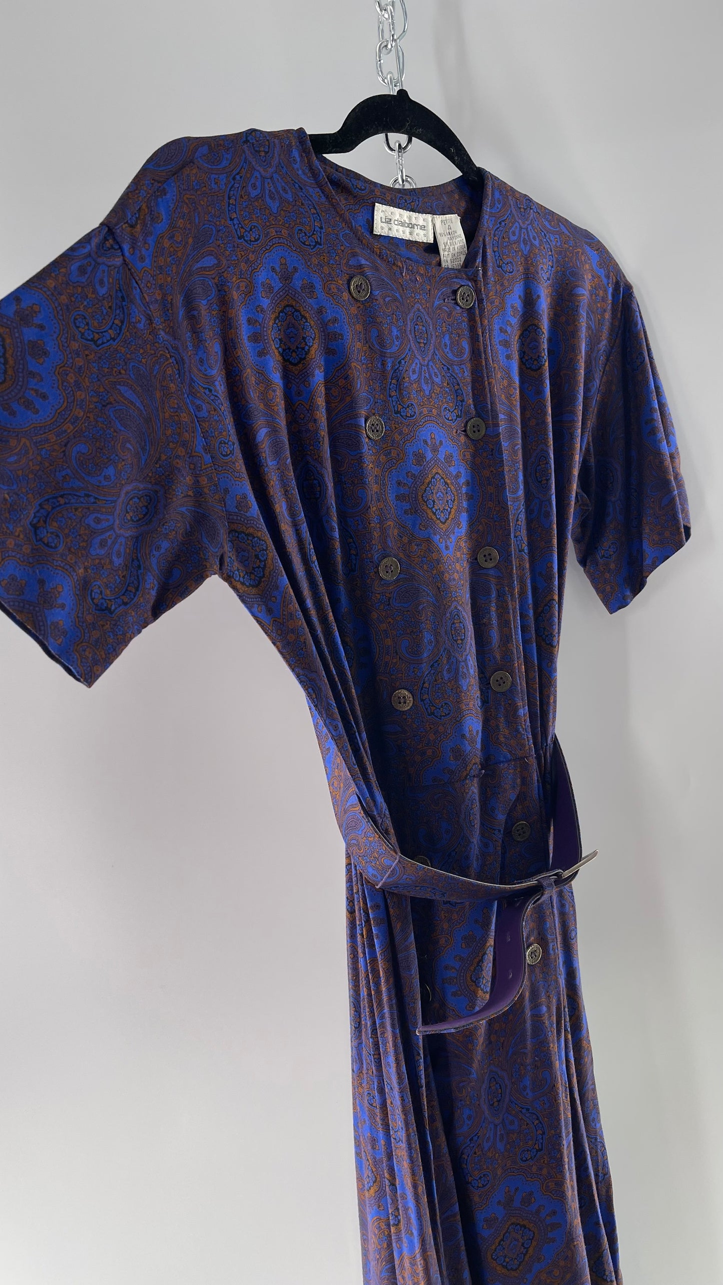 Vintage Liz Claiborne Cobalt Blue and Mustard Paisley Patterned 60s Style Dress(4)