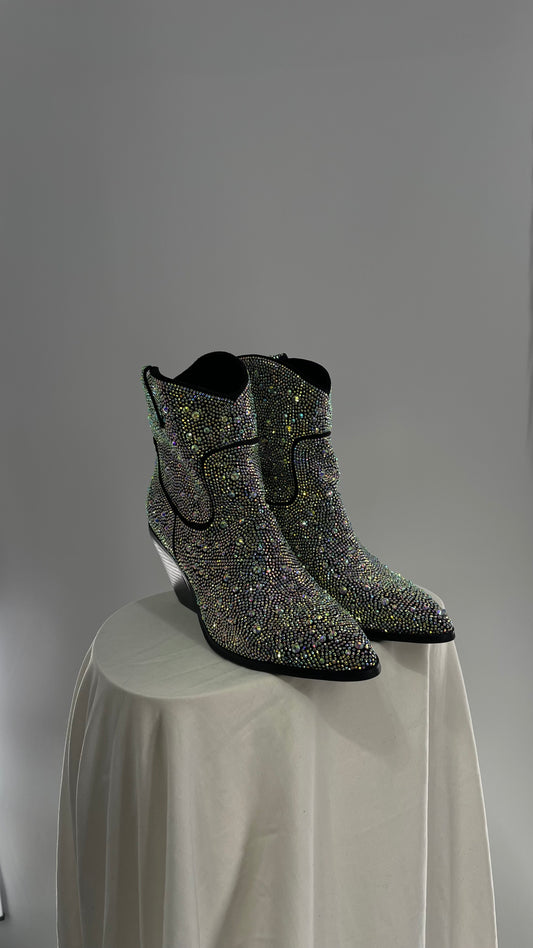 Black Iridescent All Over Rhinestone Cowboy Boots