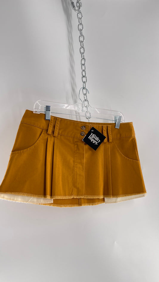 BDG Pumpkin Orange Pleated Mini Skirt with Exposed Pockets (Medium)