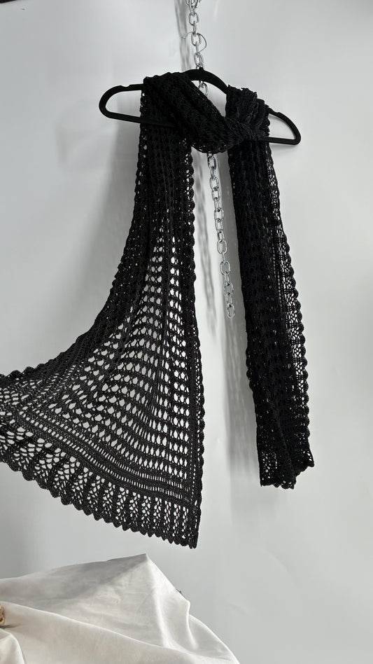 Vintage Black Crochet Skinny Scarf