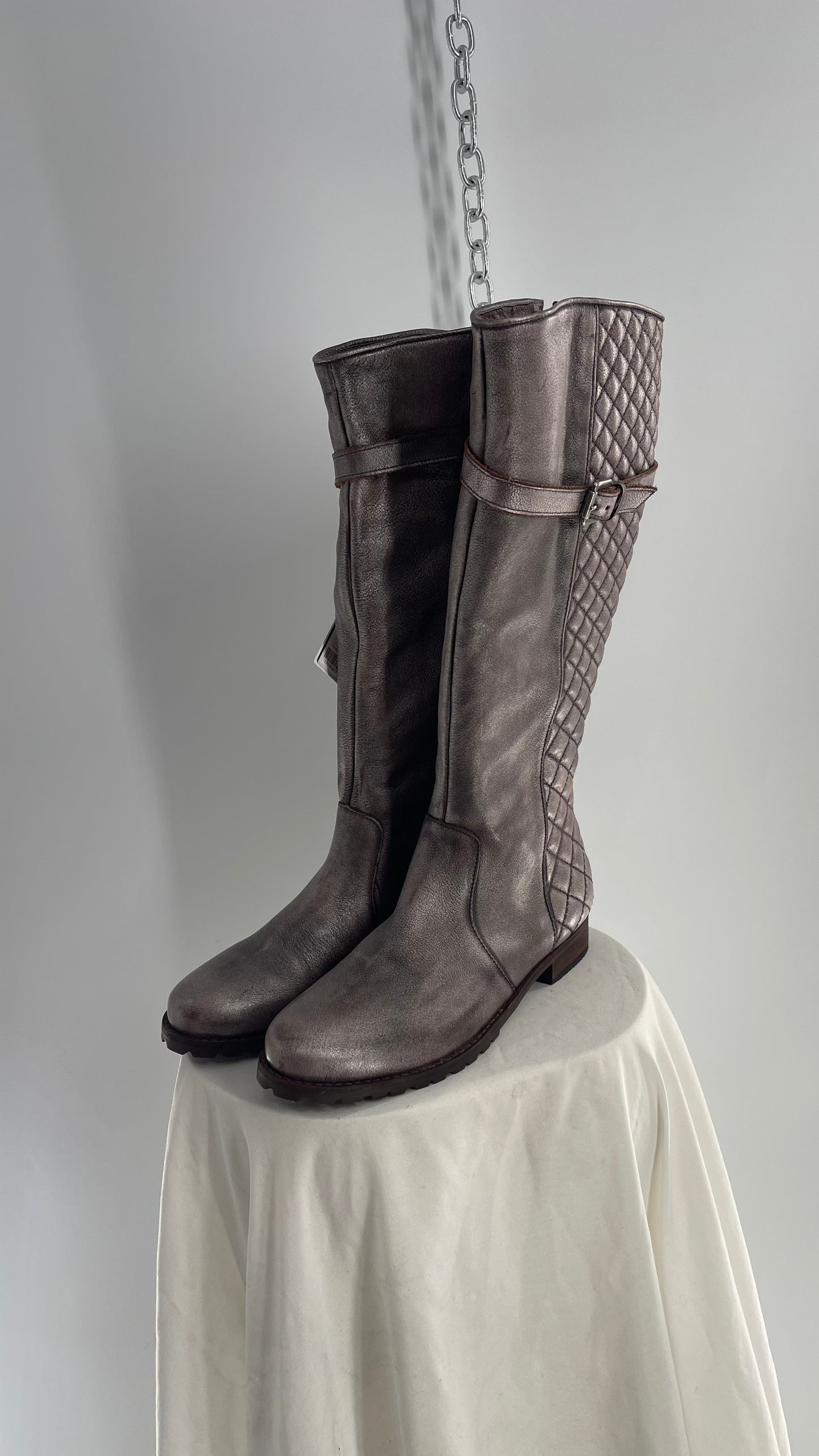 COCO Matisse Metallic Gun Powder Grey Quilted Knee High Boots Made in Brazil (9)