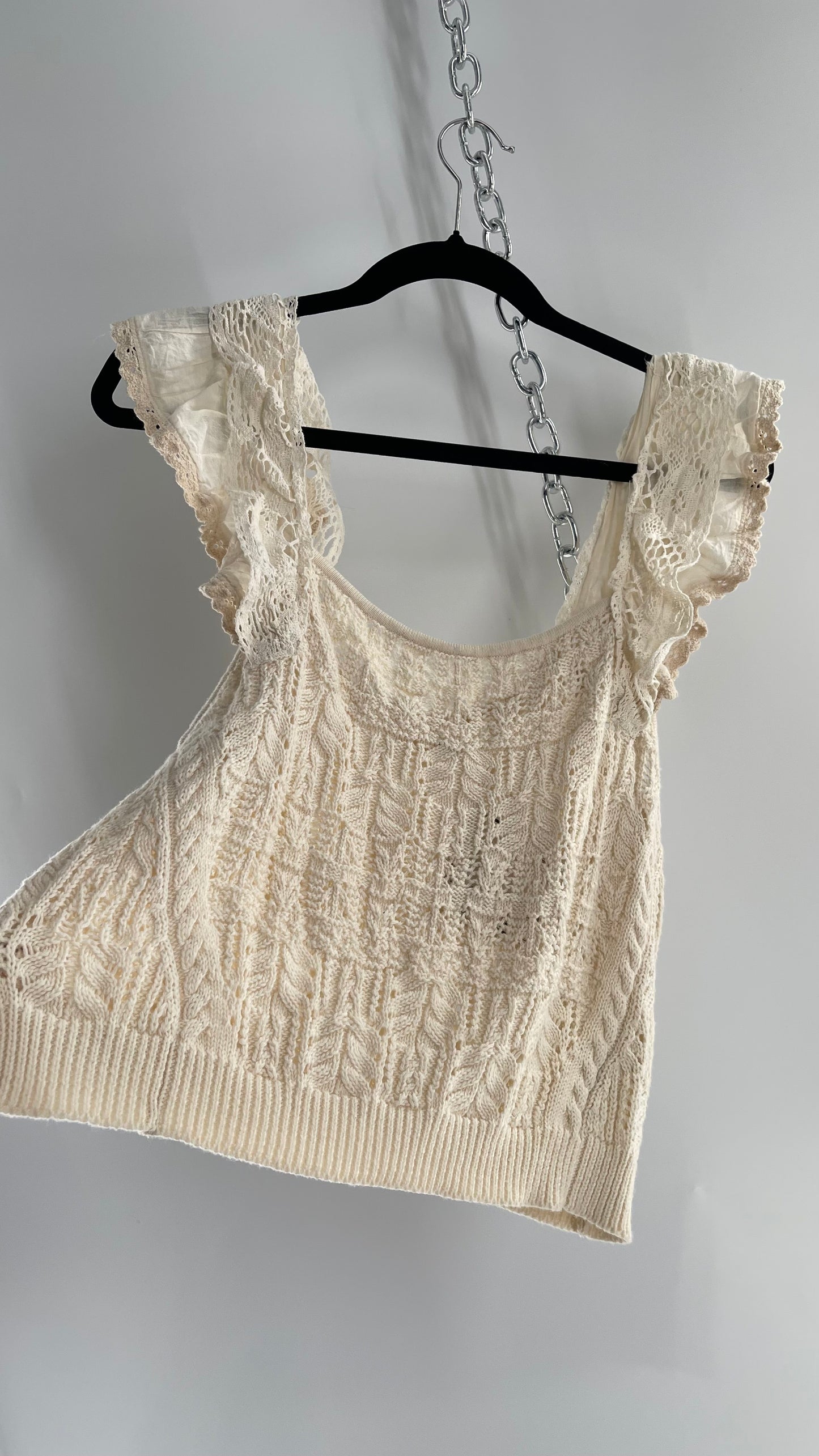 Anthropologie Beige Knit Tank with Ruffled Straps (Large)