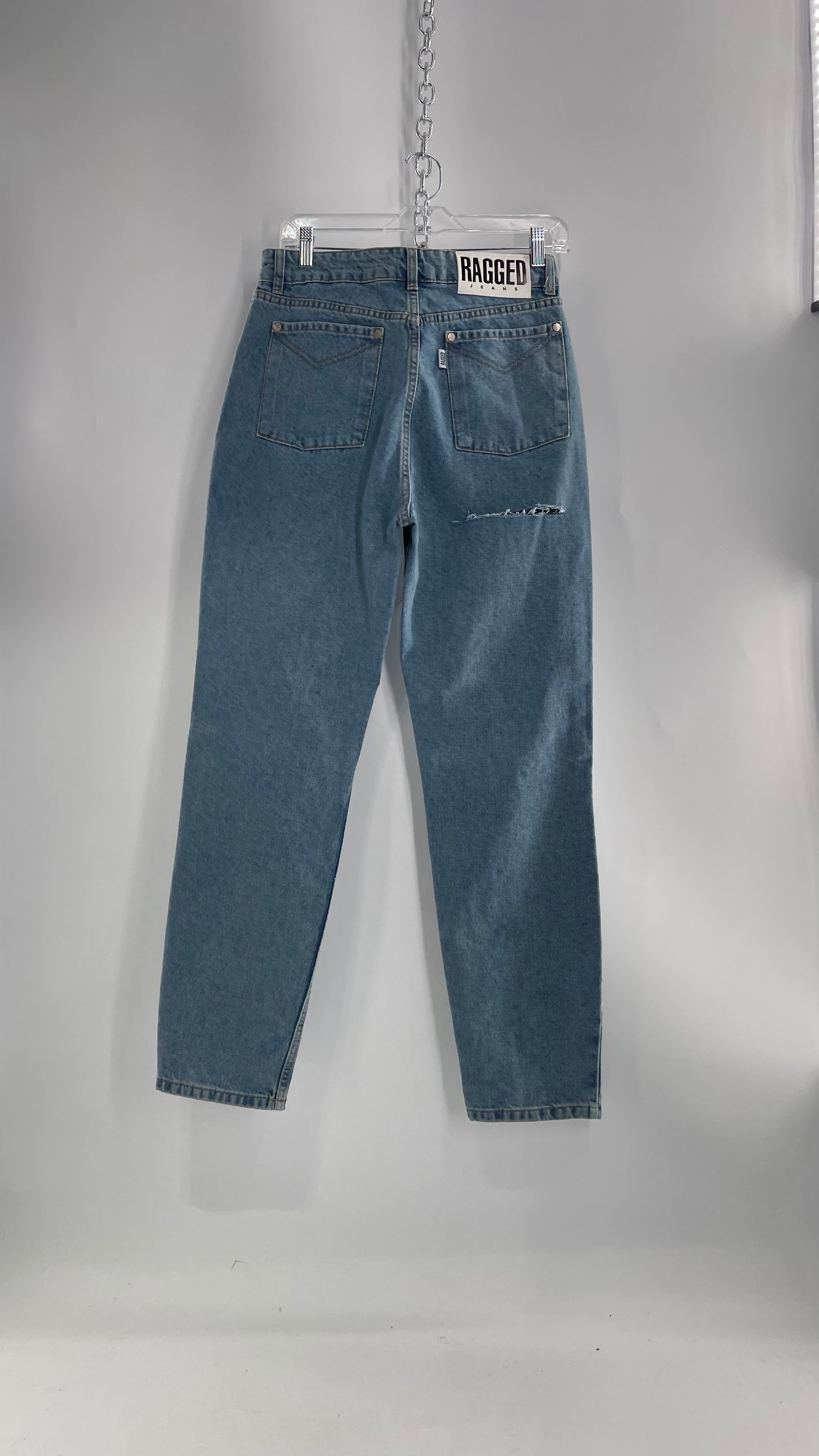 RAGGED PRIEST Free People Light Wash High Waisted Mom Jeans with Bum Tear with Tags Attached (30)