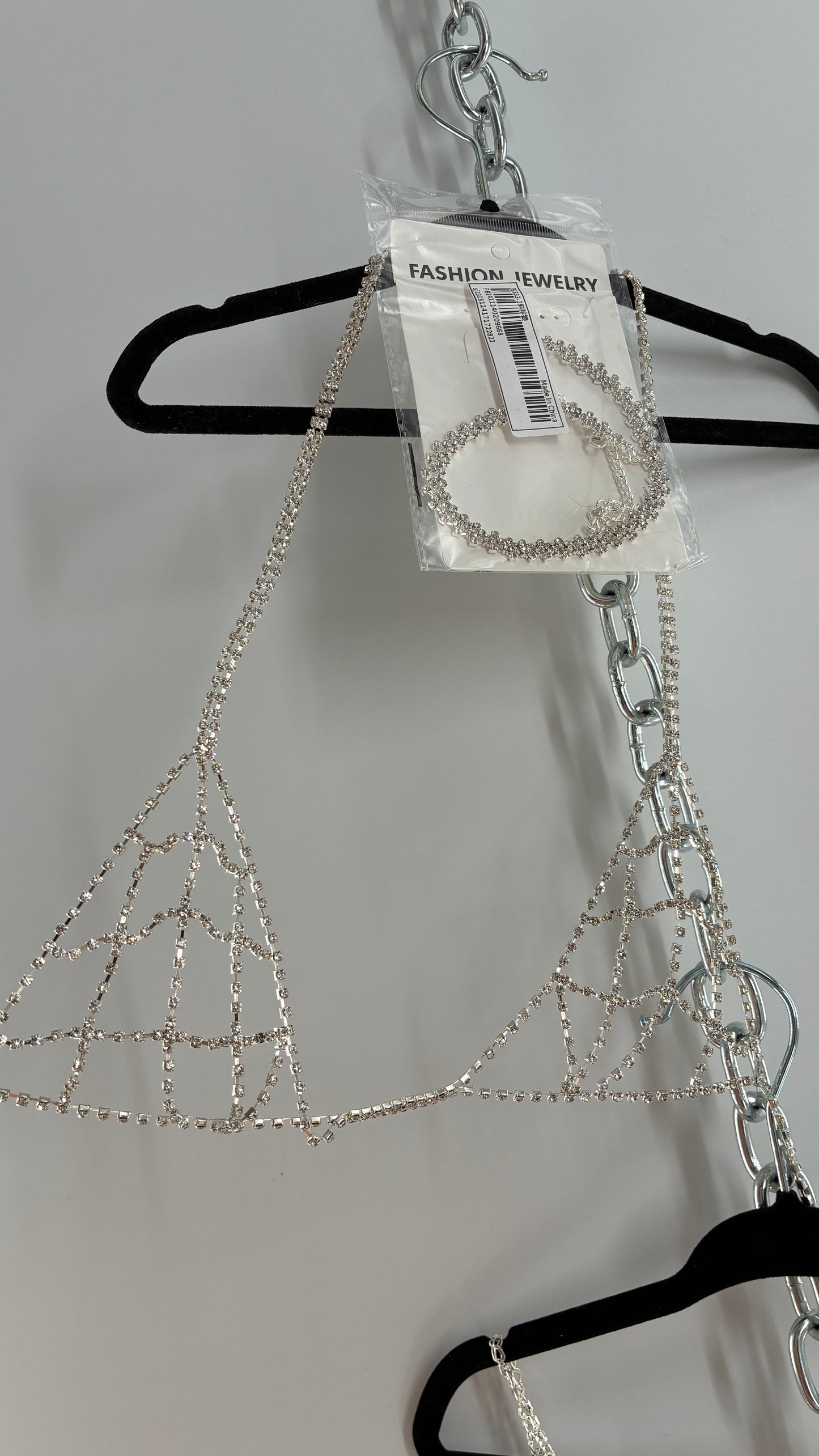 Silver Rhinestone Encrusted Bra, Panty, and Choker Set (One Size)