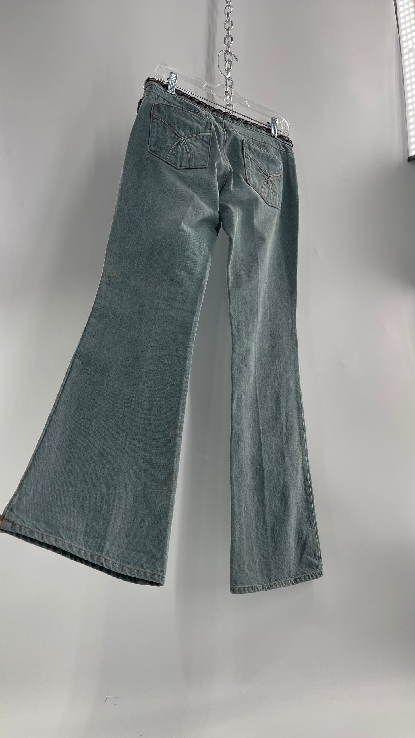 Vintage GAP Light Wash Denim Kick Flares with Bronze Chain Link Waistline (2)