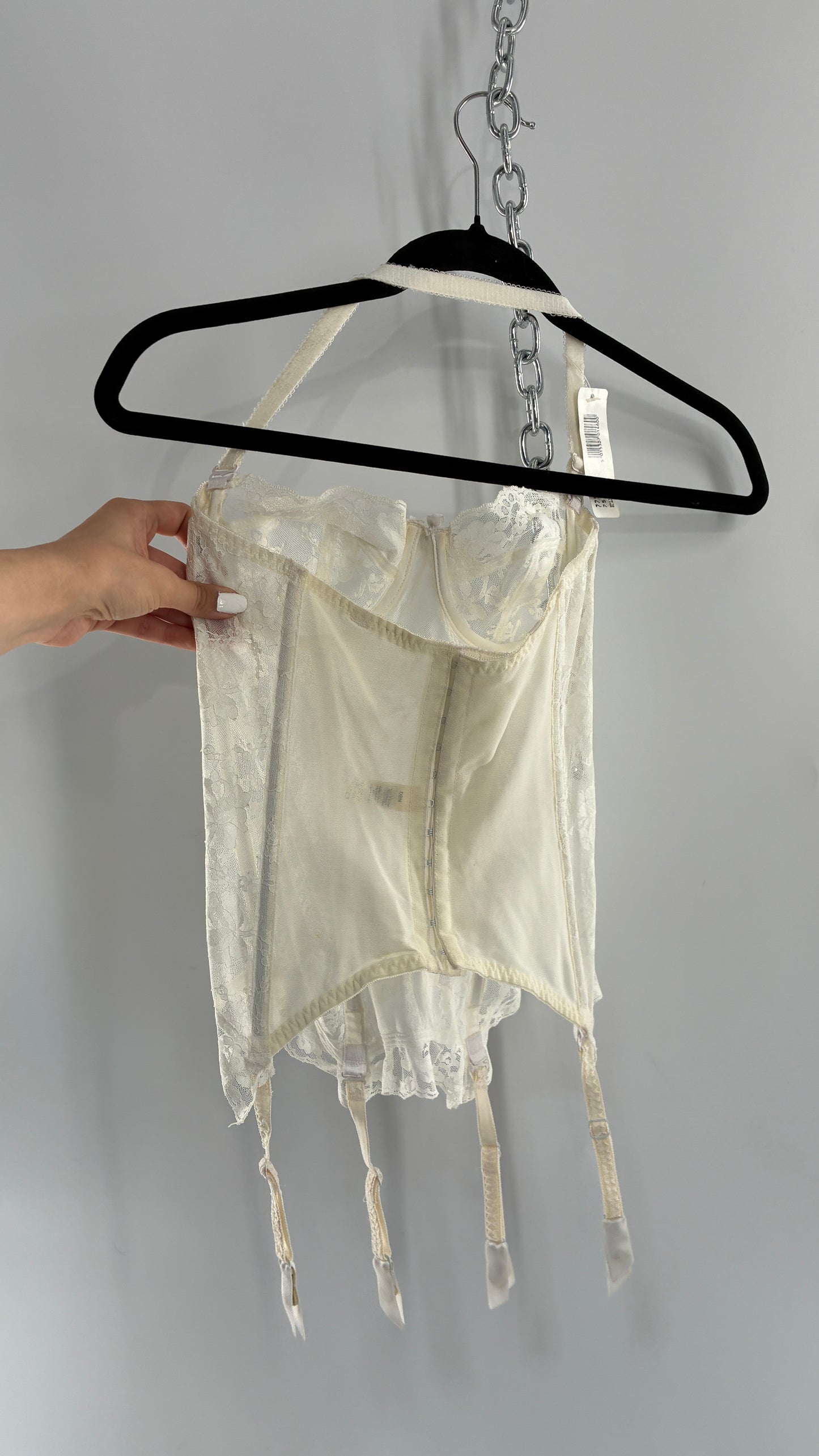 Deadstock Vintage 1950s GOSSARD Off White Lace Corset with Stocking Pulls (34A)
