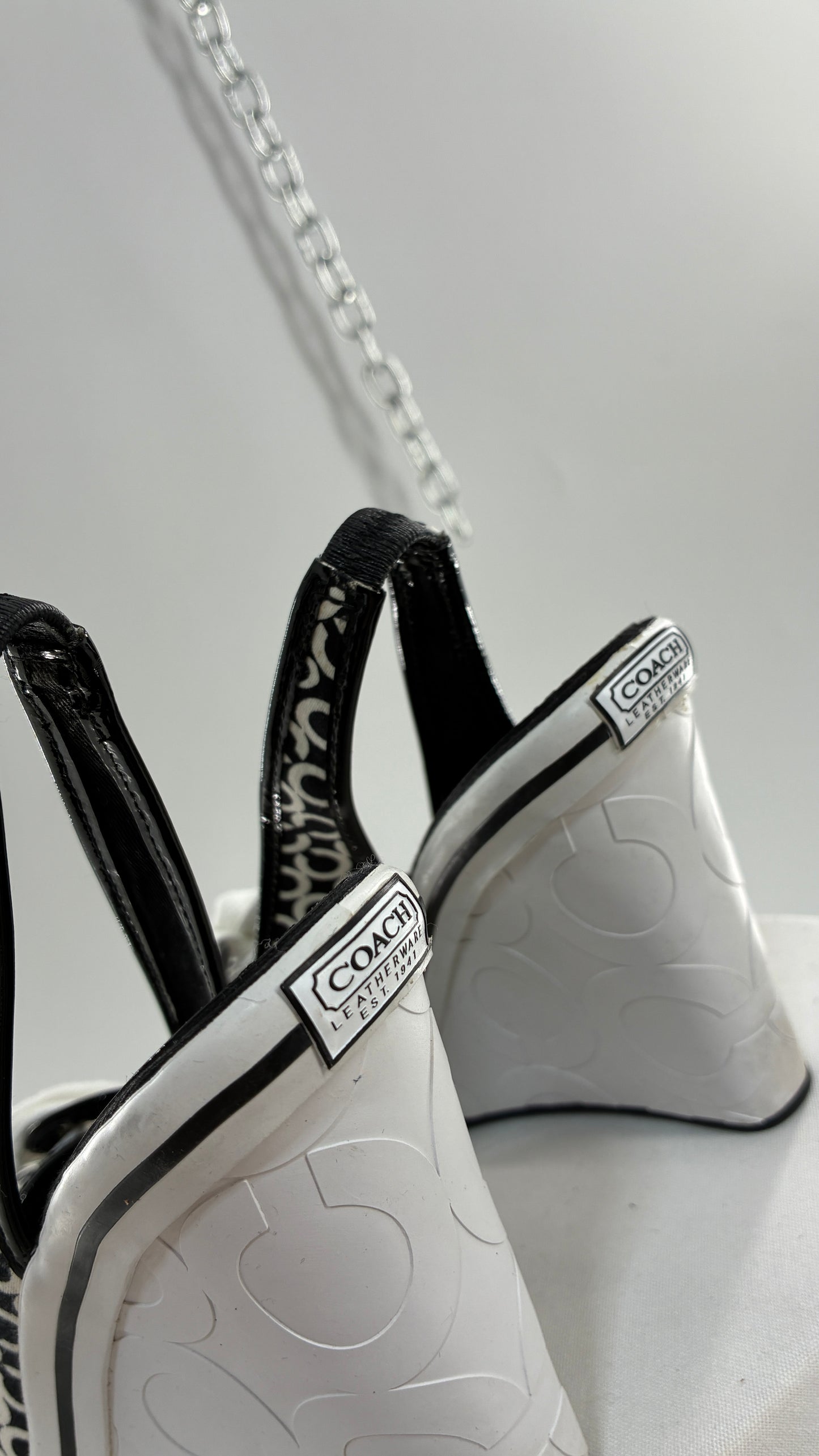 Vintage COACH Emilanna Black and White Monogram Wedge Sneaker Heel (7B)