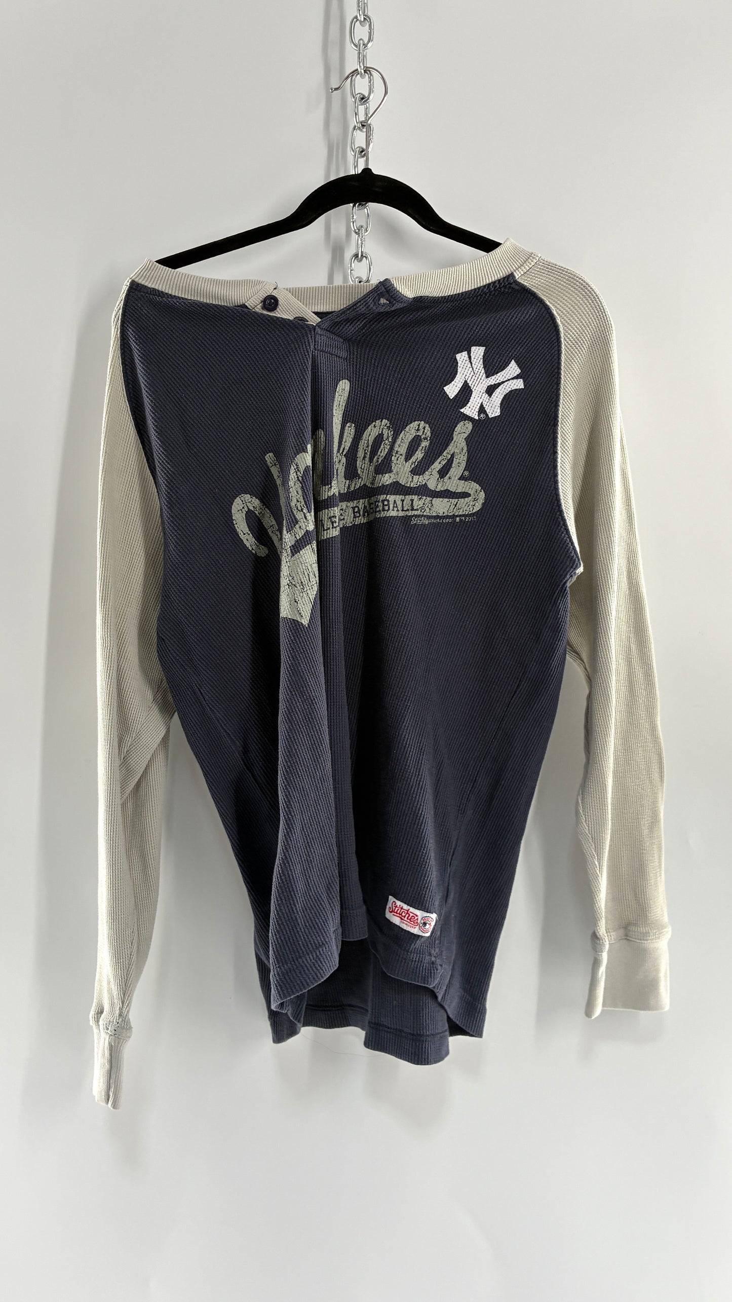 Vintage Yankees Waffle Knit Henley (Medium)