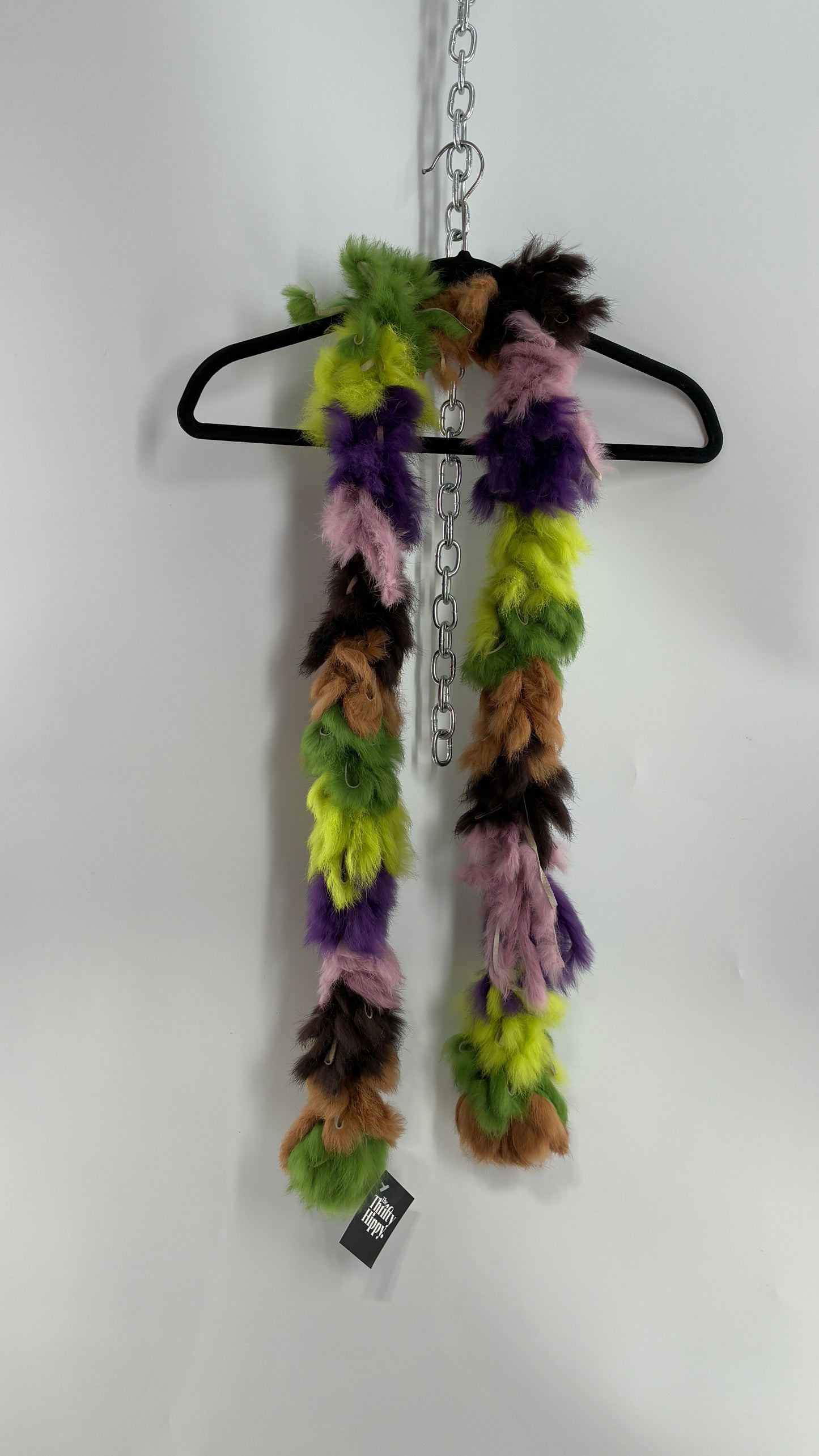 Vintage Multicolored Brown Purple Green Rabbit Fur Scarf