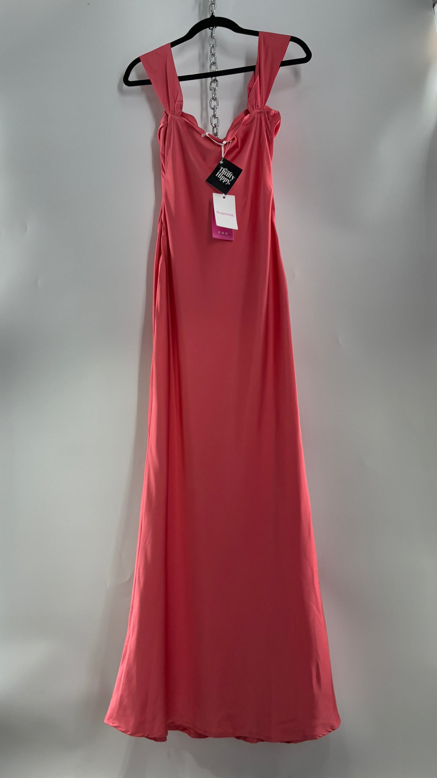 BEGINNINGS Coral Pink Gown with Draped Bust and Tags Attached  (6)